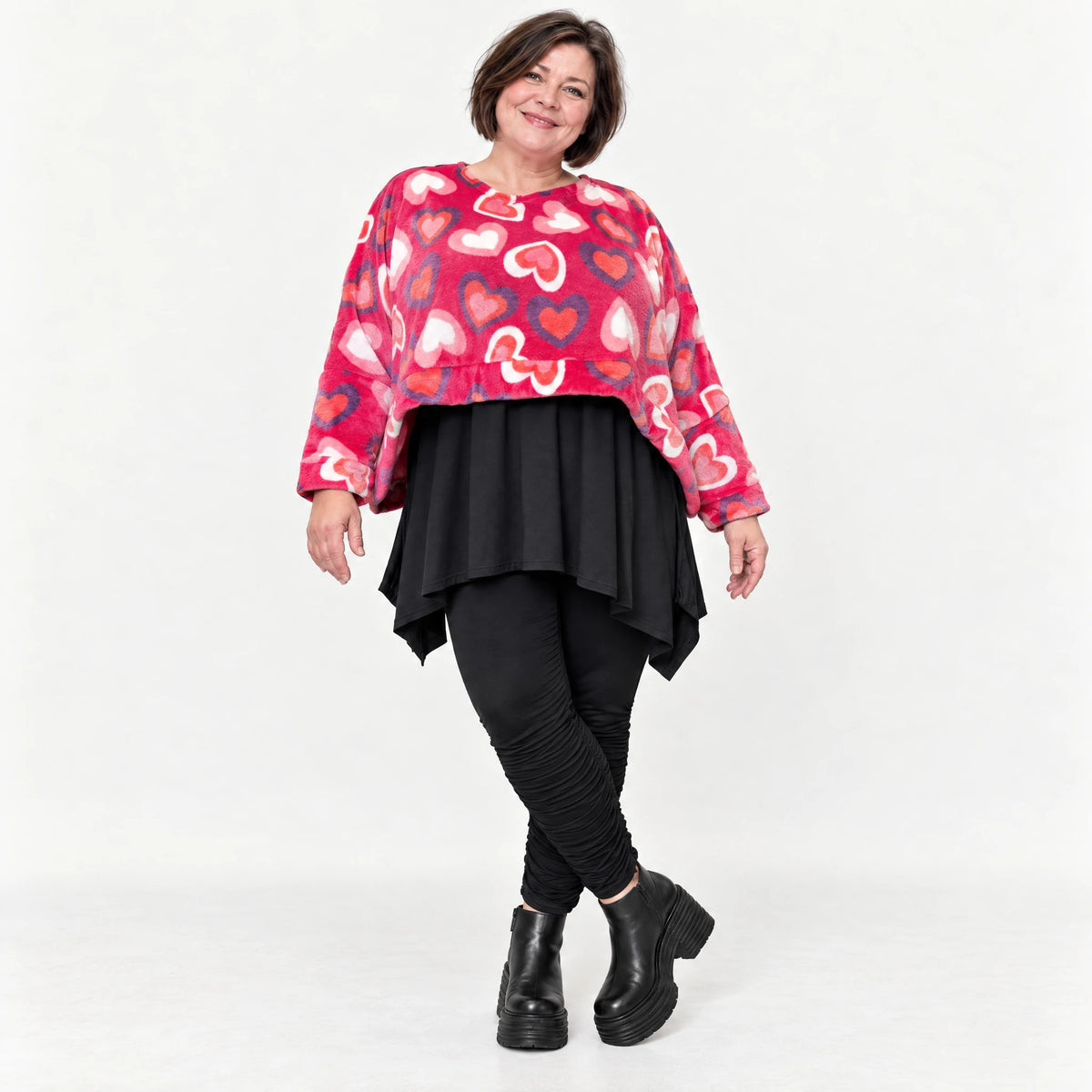 Flauschiger Plüschüberwurf in Pink/Rosa/Weiß mit kastiger Form und Seitenschlitzen