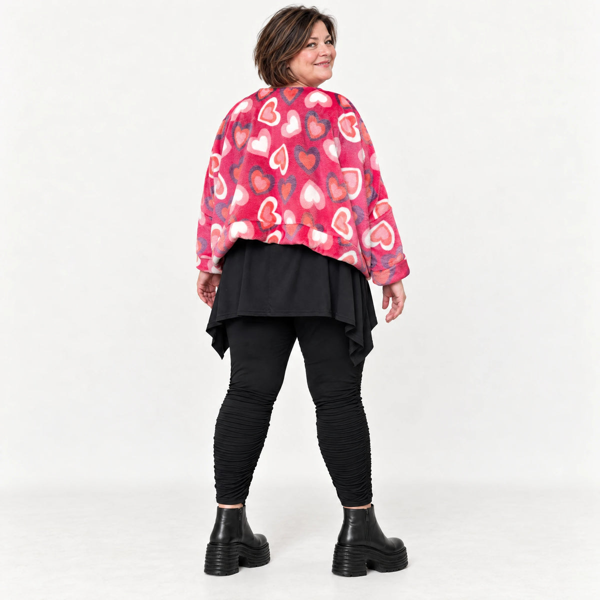 Flauschiger Plüschüberwurf in Pink/Rosa/Weiß mit kastiger Form und Seitenschlitzen