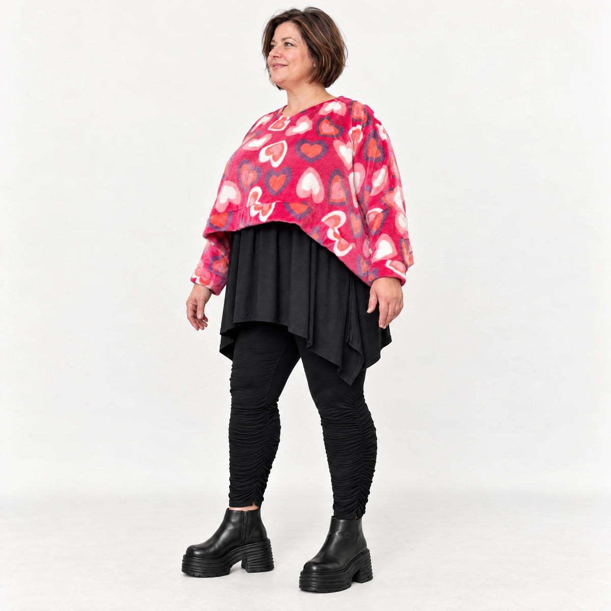 Flauschiger Plüschüberwurf in Pink/Rosa/Weiß mit kastiger Form und Seitenschlitzen