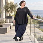 Ballonhose aus kuscheligem Fleece in Dunkelblau mit elastischem Bund und weitem Bein