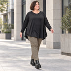 Karottenhose in Cognac/Schwarz aus weichem Bengaline Stretch mit elastischem Bund