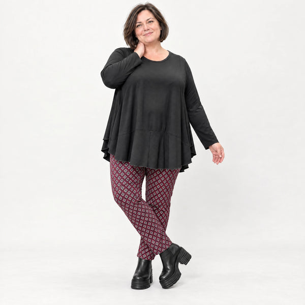 Karottenhose aus fließendem Bengaline in Fuchsia/Schwarz/Weiß mit elastischem Bund