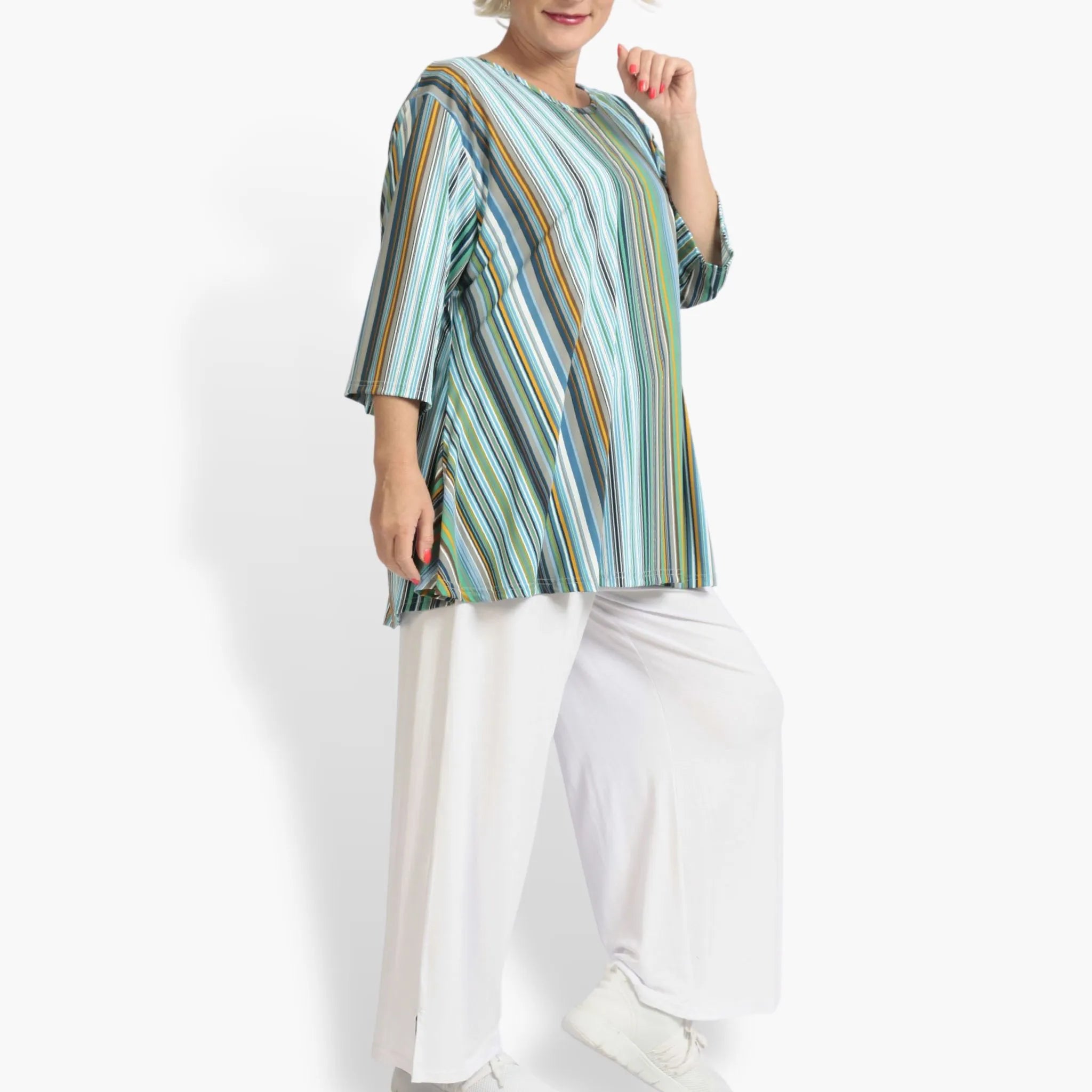  AKH Fashion Shirt in Glocken-Form, aus Materialmix, 1078.01892, Blau, Streifen, Schick