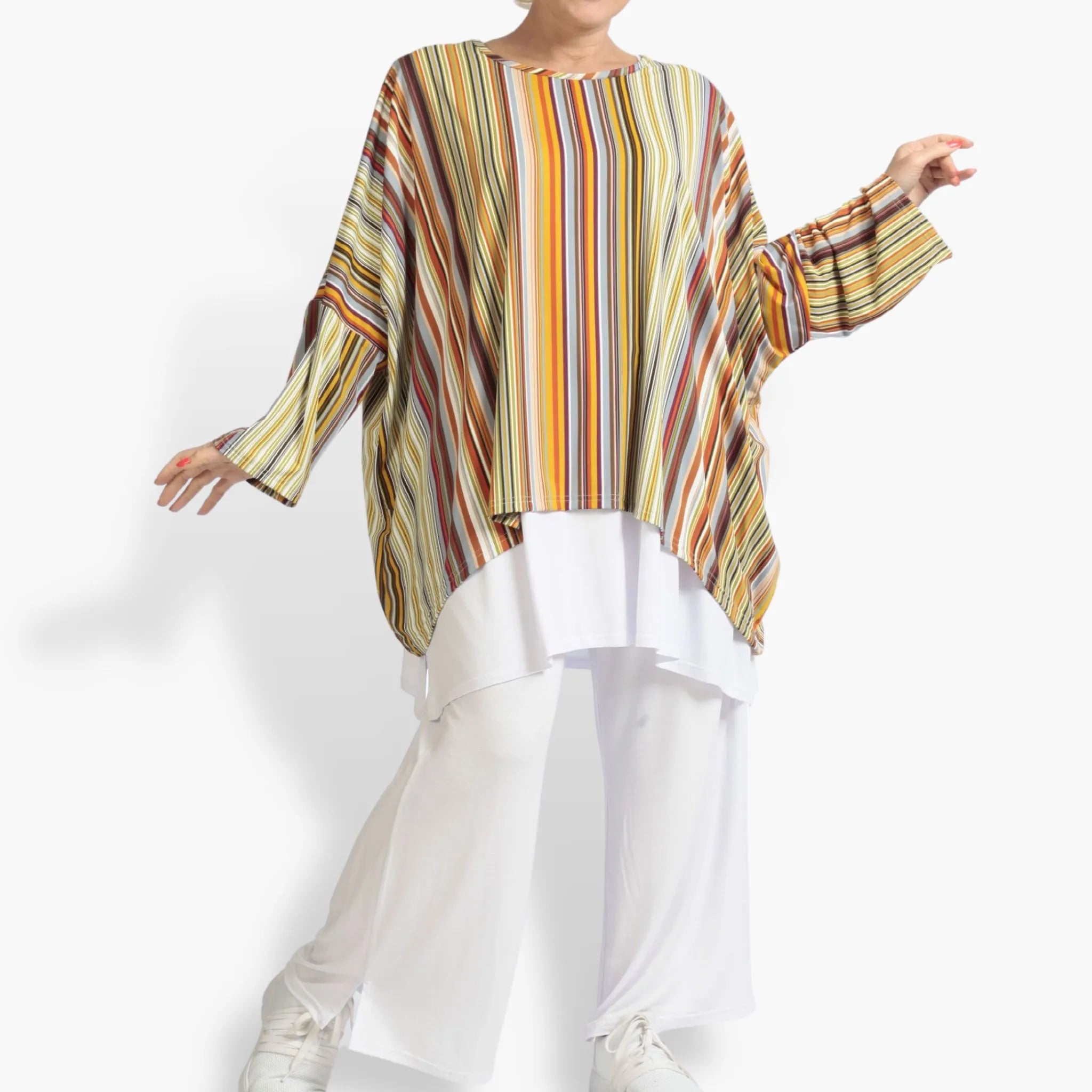  A-Form Bigshirt von AKH Fashion aus Materialmix, 1078.07552, Cognac, Streifen, Schick