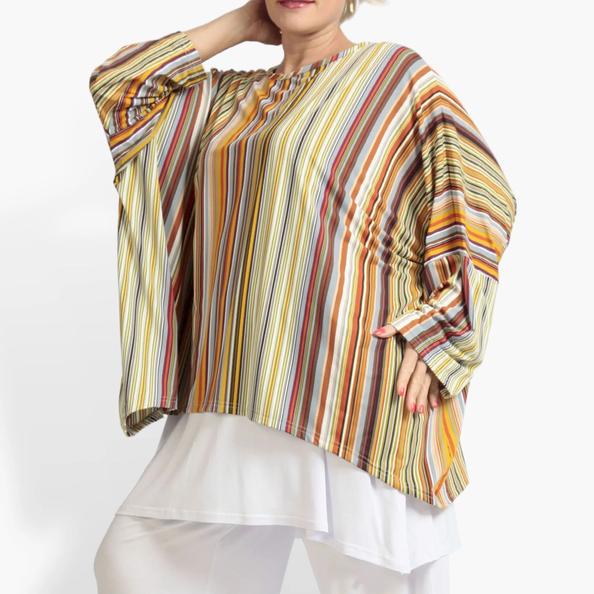  A-Form Bigshirt von AKH Fashion aus Materialmix, 1078.07552, Cognac, Streifen, Schick