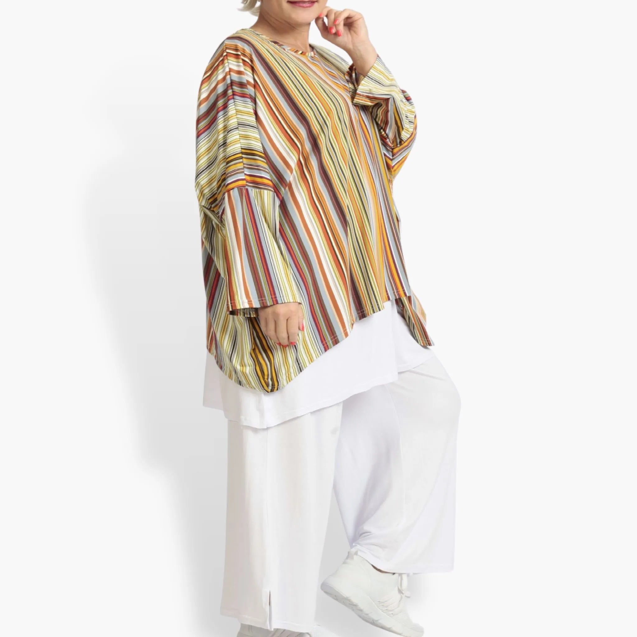  A-Form Bigshirt von AKH Fashion aus Materialmix, 1078.07552, Cognac, Streifen, Schick