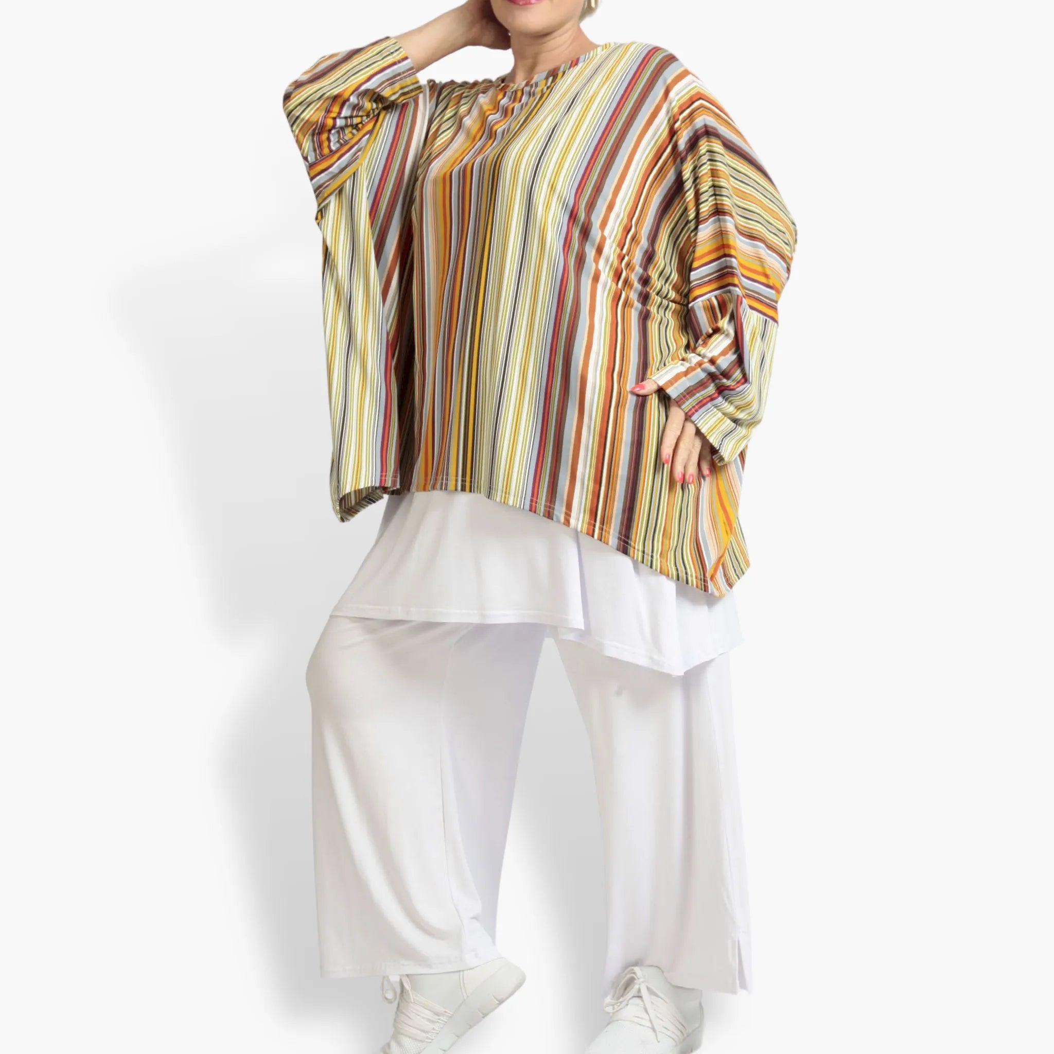  A-Form Bigshirt von AKH Fashion aus Materialmix, 1078.07552, Cognac, Streifen, Schick