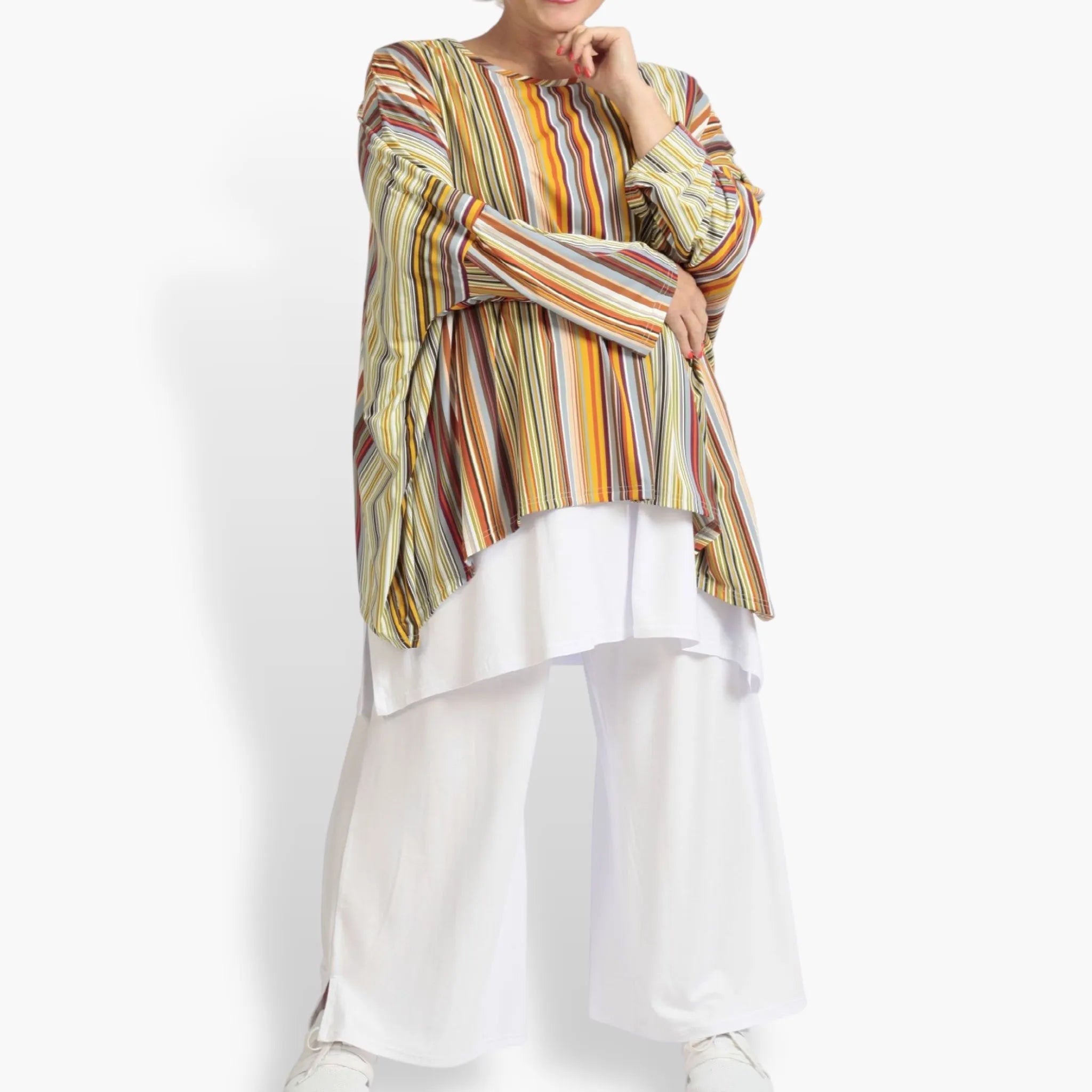  A-Form Bigshirt von AKH Fashion aus Materialmix, 1078.07552, Cognac, Streifen, Schick