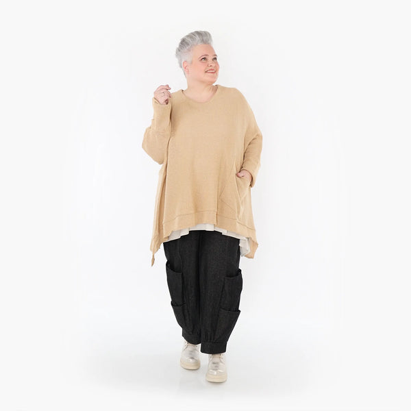  A-Form Bigshirt von AKH Fashion aus Baumwolle, 1110.02307, Beige, Ausgefallen, Zeitlos