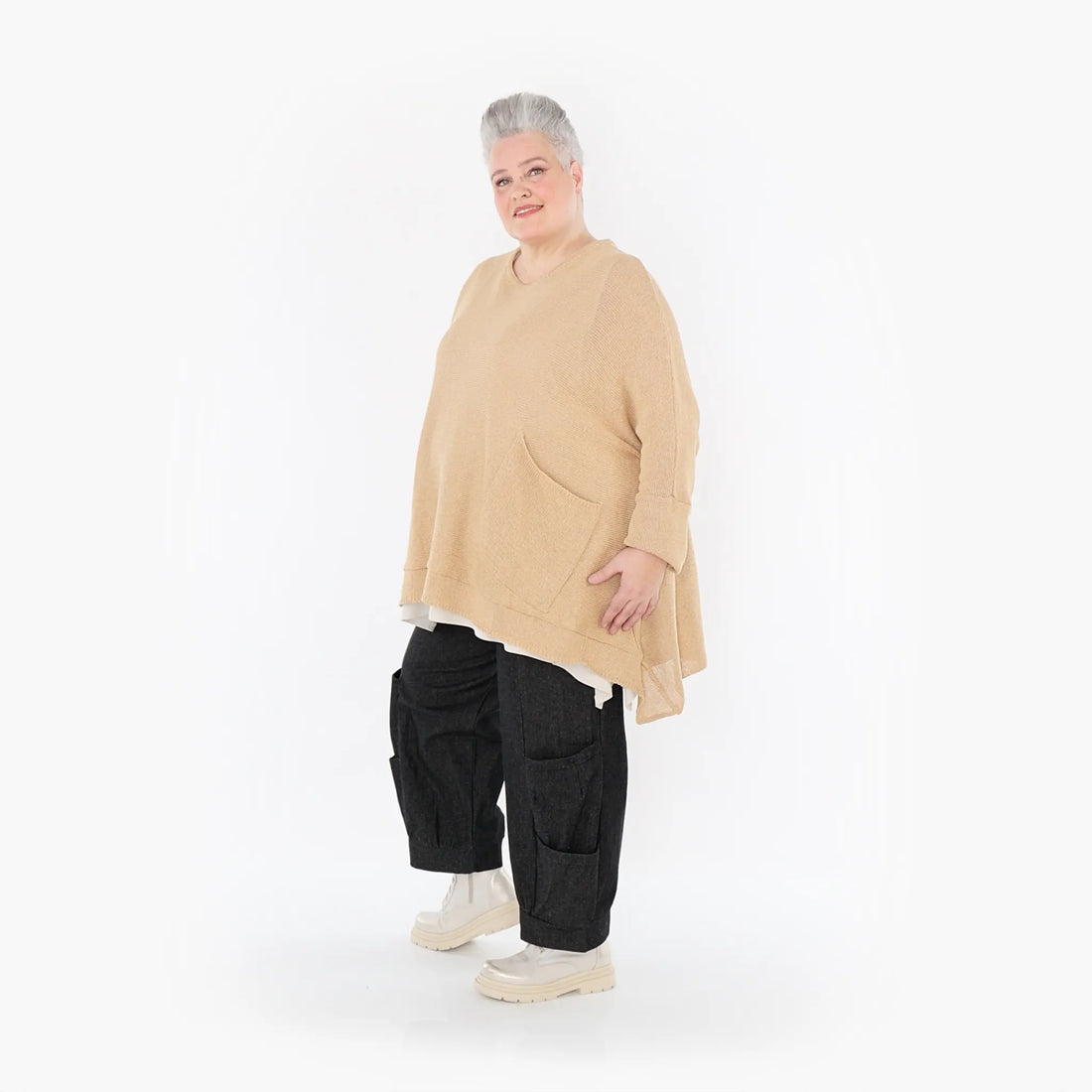  A-Form Bigshirt von AKH Fashion aus Baumwolle, 1110.02307, Beige, Ausgefallen, Zeitlos