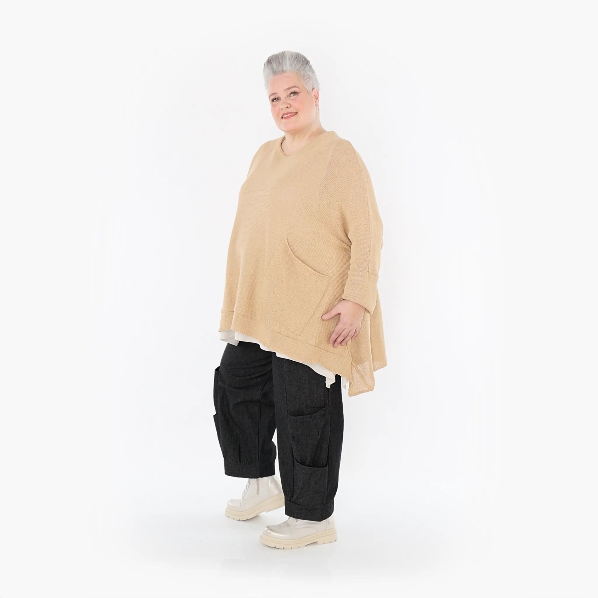  A-Form Bigshirt von AKH Fashion aus Baumwolle, 1110.02307, Beige, Ausgefallen, Zeitlos