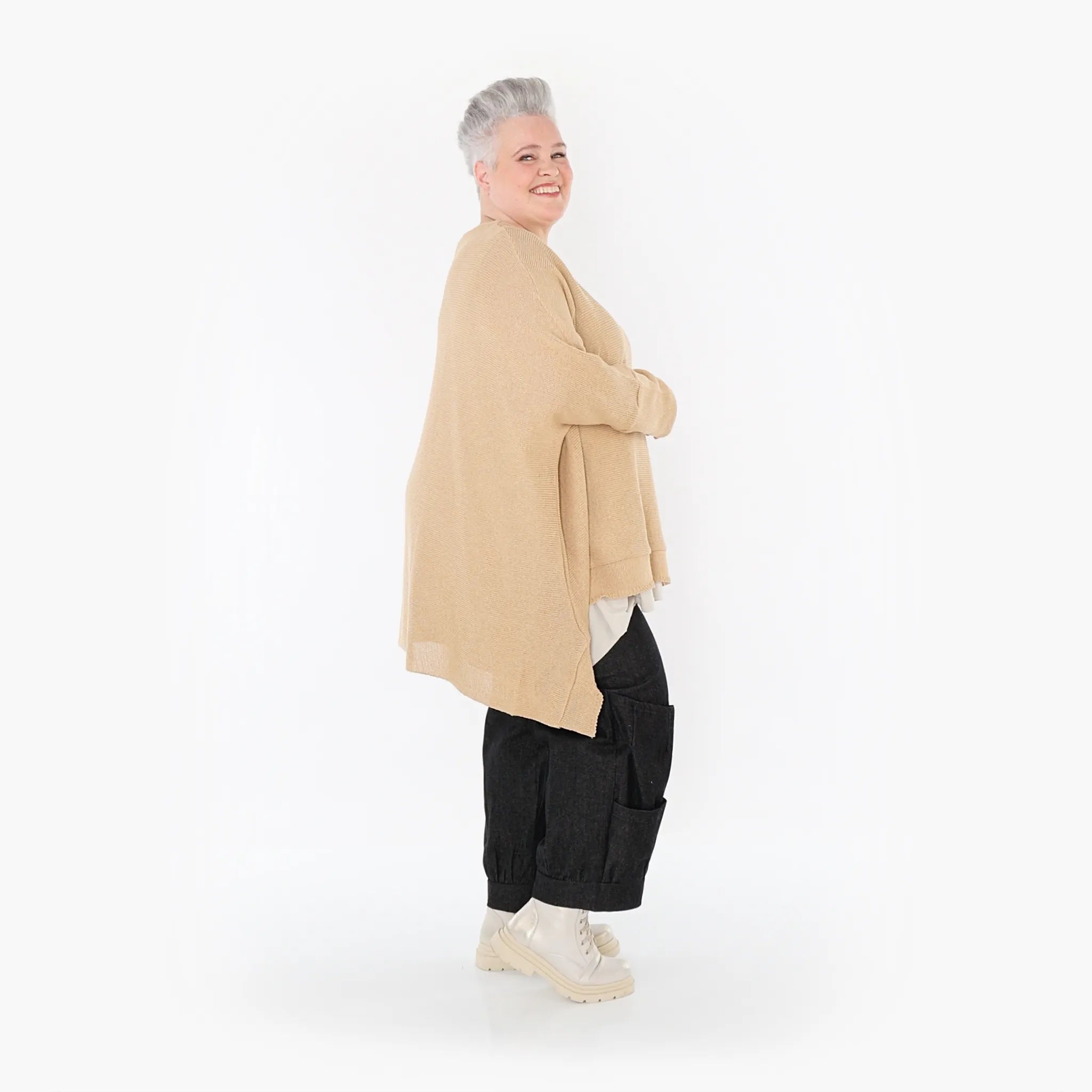  A-Form Bigshirt von AKH Fashion aus Baumwolle, 1110.02307, Beige, Ausgefallen, Zeitlos