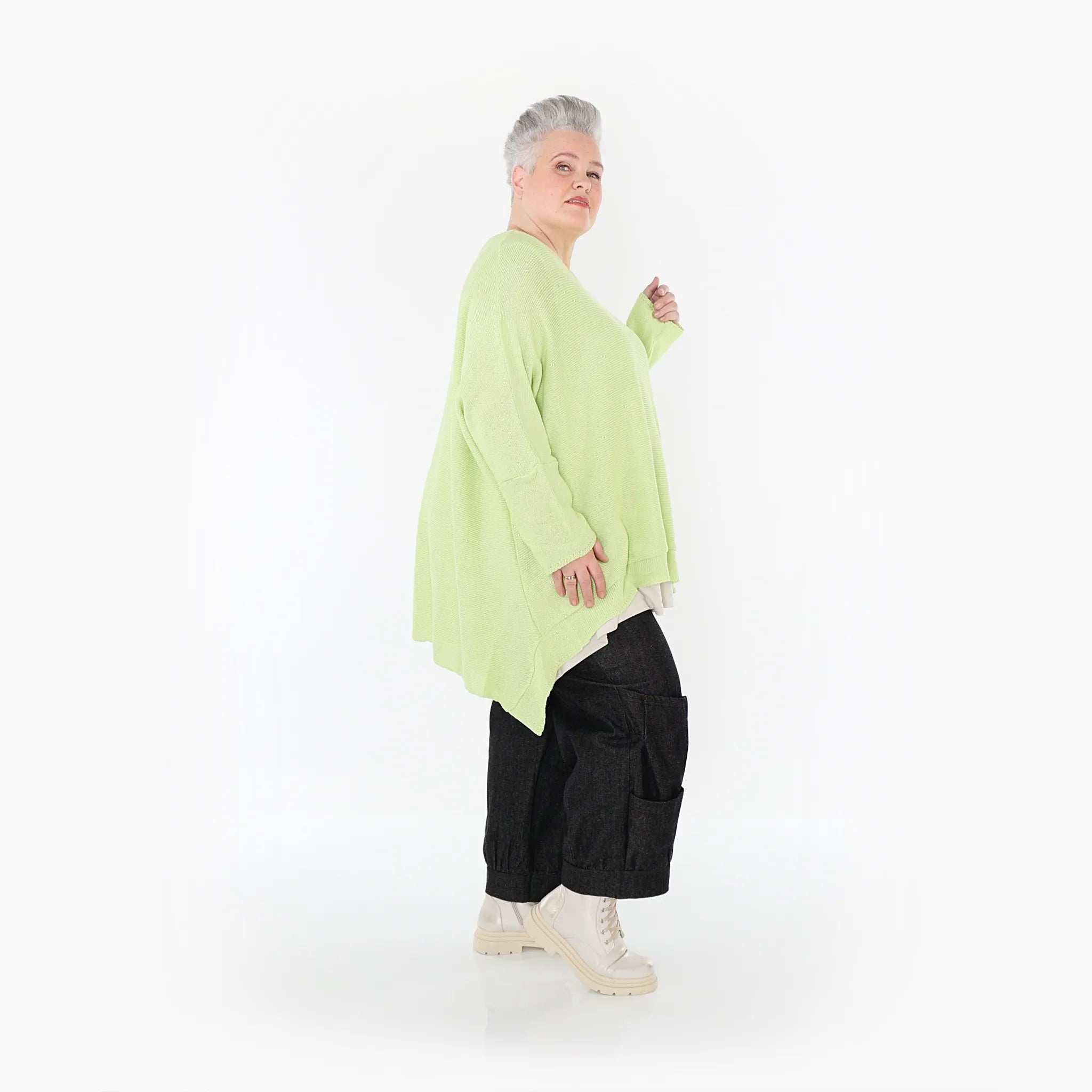  A-Form Bigshirt von AKH Fashion aus Baumwolle, 1110.02307, Lime, Ausgefallen, Zeitlos, Schick