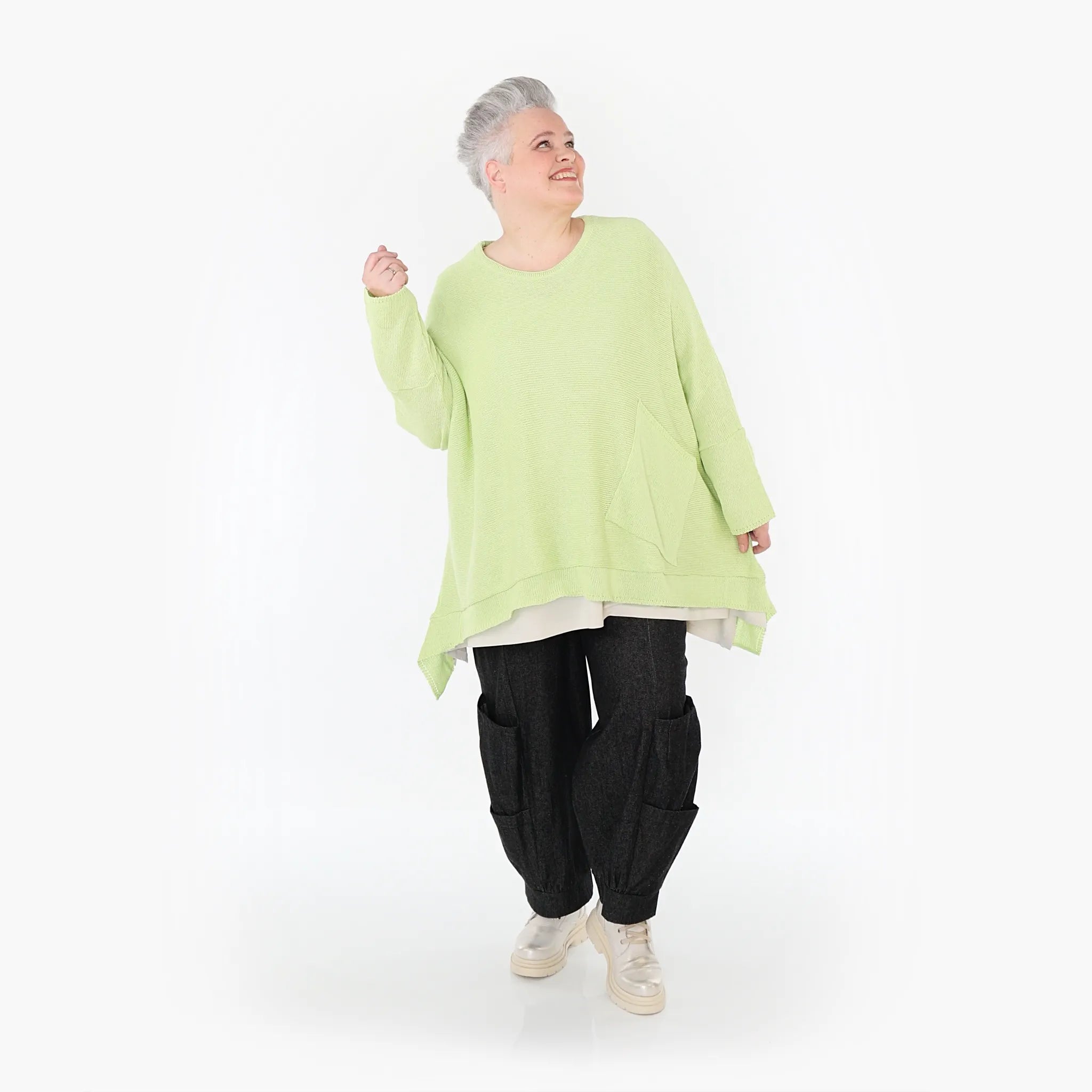  A-Form Bigshirt von AKH Fashion aus Baumwolle, 1110.02307, Lime, Ausgefallen, Zeitlos, Schick
