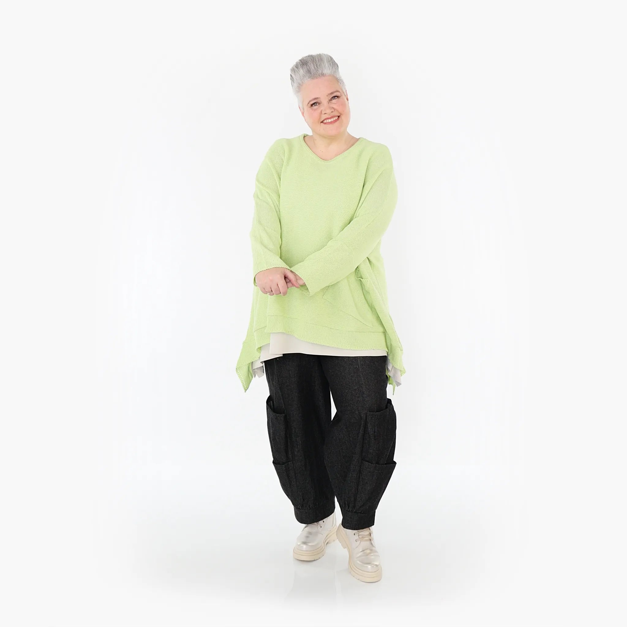  A-Form Bigshirt von AKH Fashion aus Baumwolle, 1110.02307, Lime, Ausgefallen, Zeitlos, Schick