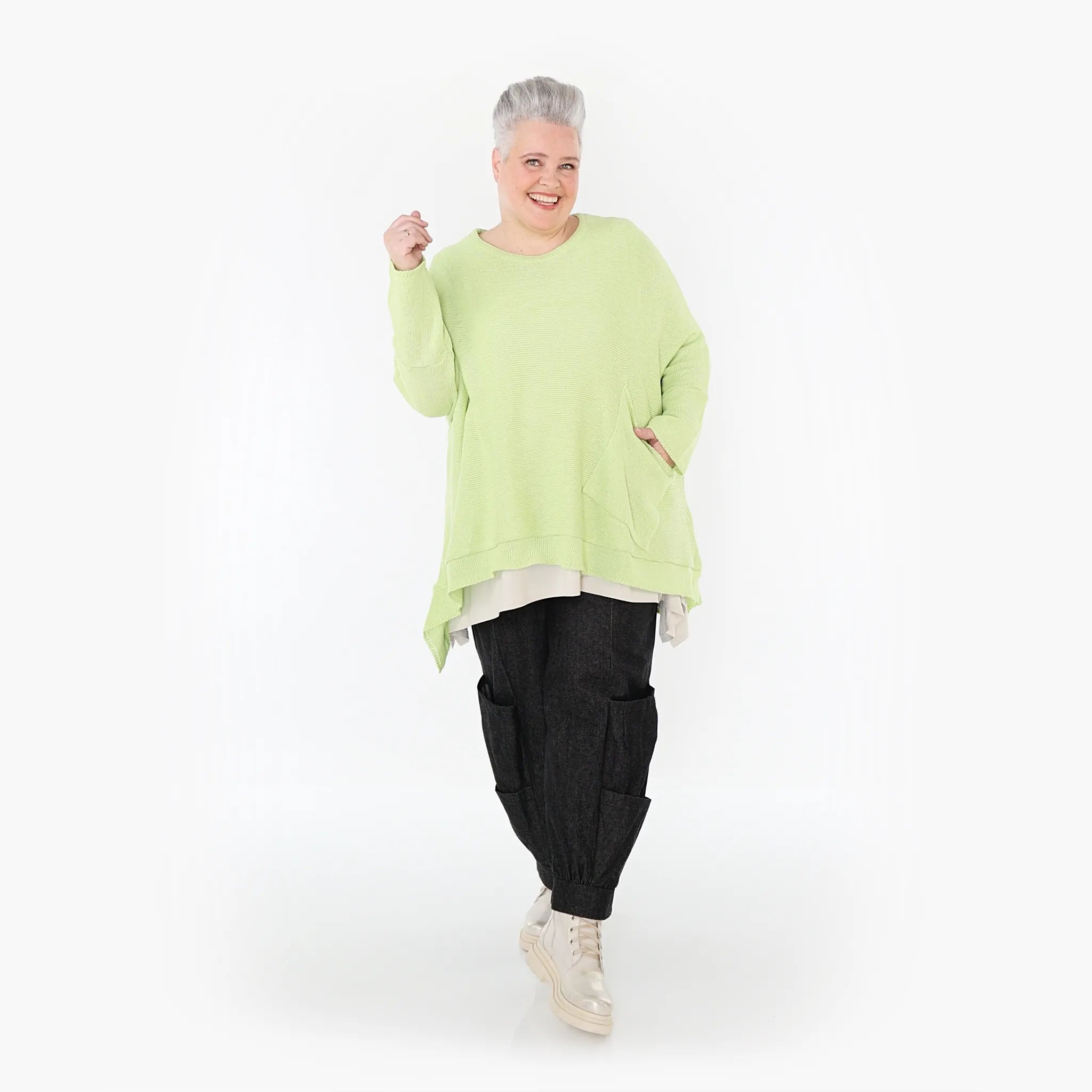  A-Form Bigshirt von AKH Fashion aus Baumwolle, 1110.02307, Lime, Ausgefallen, Zeitlos, Schick