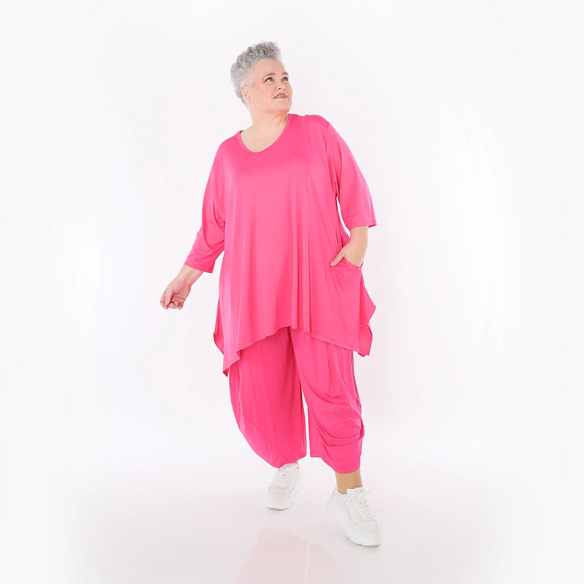  A-Form Bigshirt von AKH Fashion aus Viskose, 1233.01019, Fuchsia, Ausgefallen, Zeitlos
