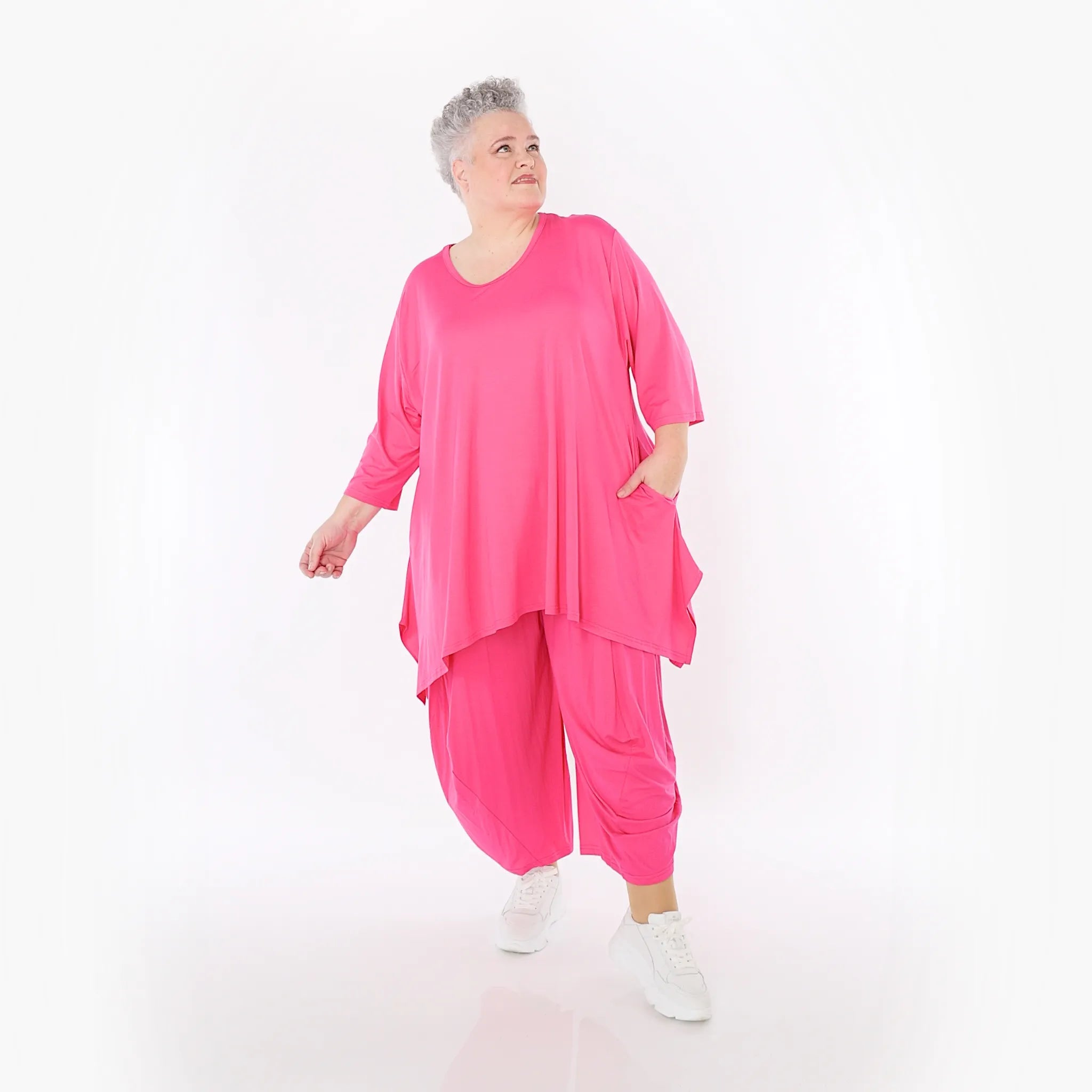  A-Form Bigshirt von AKH Fashion aus Viskose, 1233.01019, Fuchsia, Ausgefallen, Zeitlos