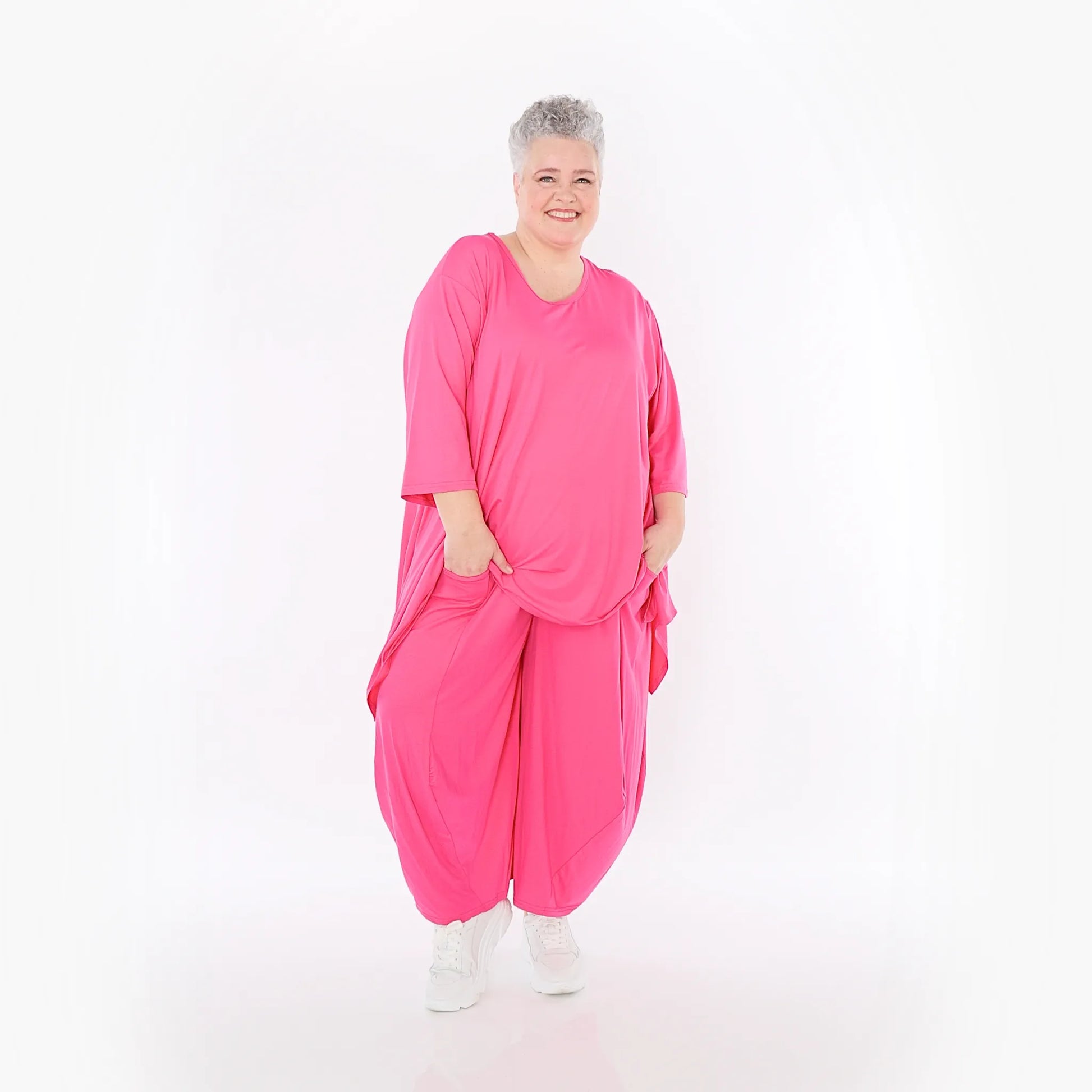  A-Form Bigshirt von AKH Fashion aus Viskose, 1233.01019, Fuchsia, Ausgefallen, Zeitlos