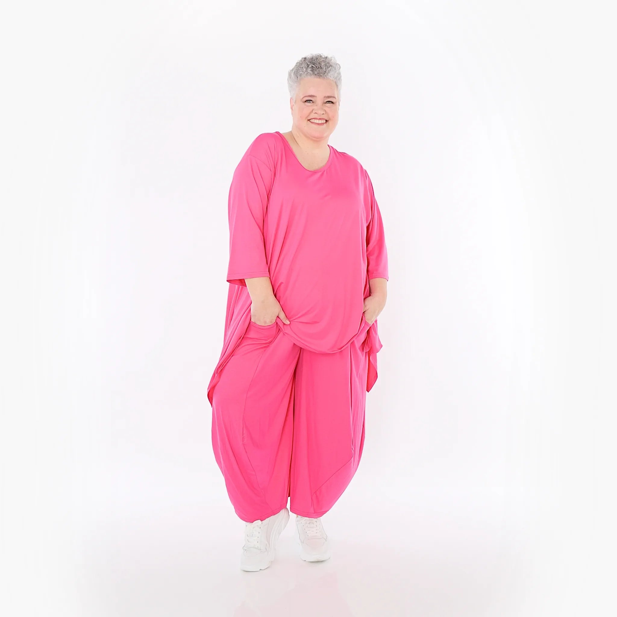  A-Form Bigshirt von AKH Fashion aus Viskose, 1233.01019, Fuchsia, Ausgefallen, Zeitlos