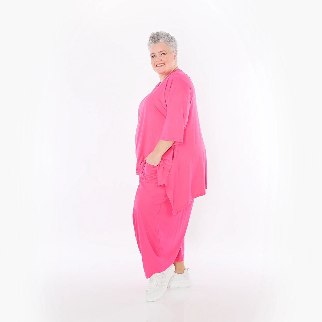  A-Form Bigshirt von AKH Fashion aus Viskose, 1233.01019, Fuchsia, Ausgefallen, Zeitlos