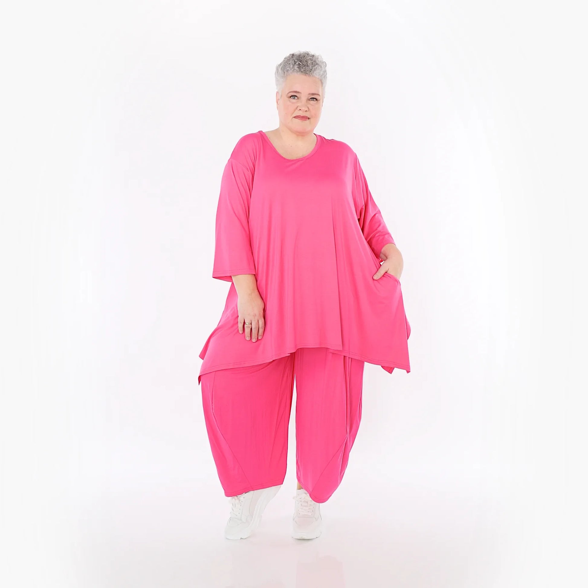  A-Form Bigshirt von AKH Fashion aus Viskose, 1233.01019, Fuchsia, Ausgefallen, Zeitlos