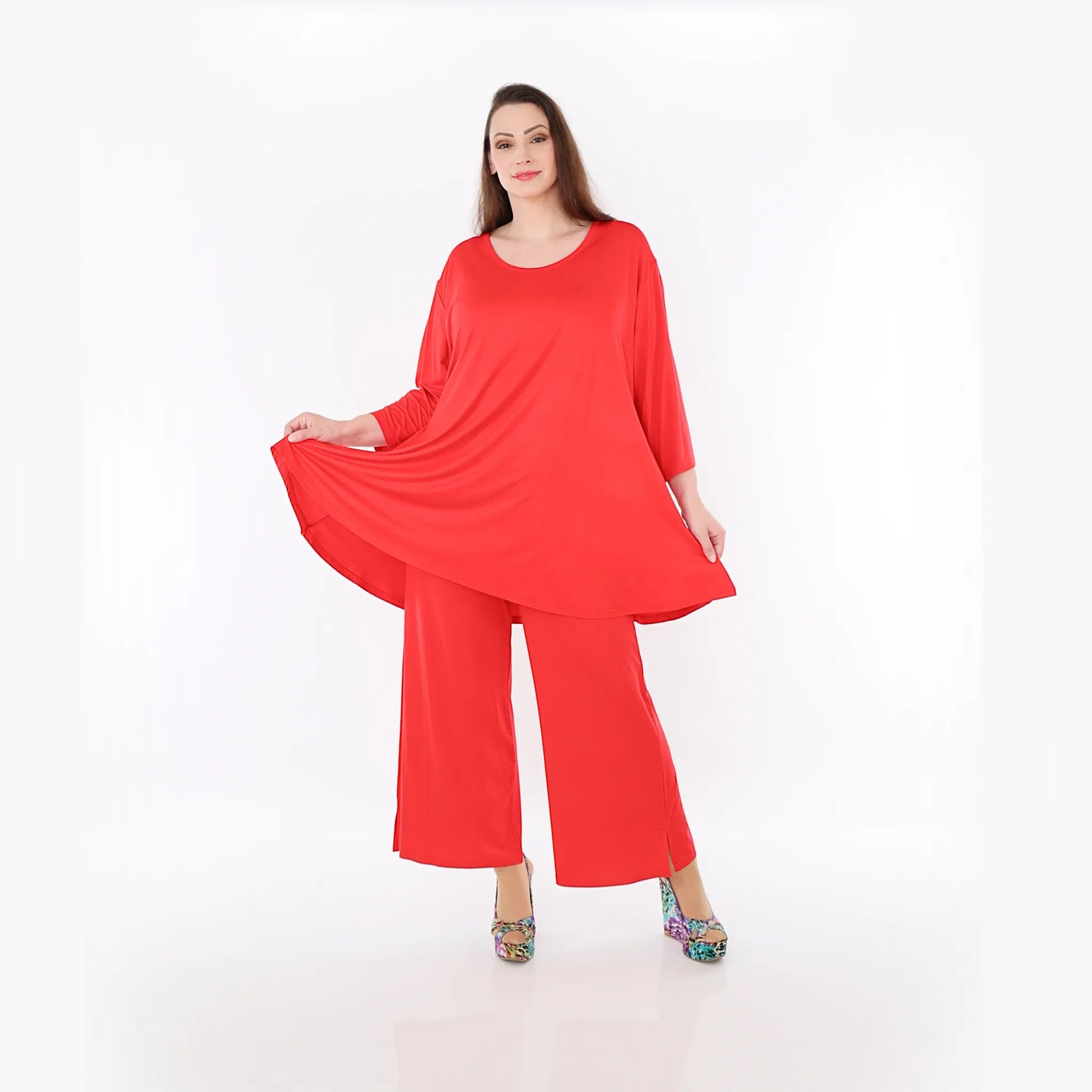  AKH Fashion Bigshirt in Glocken-Form, aus Viskose, 1233.01892, Rot, Ausgefallen, Zeitlos