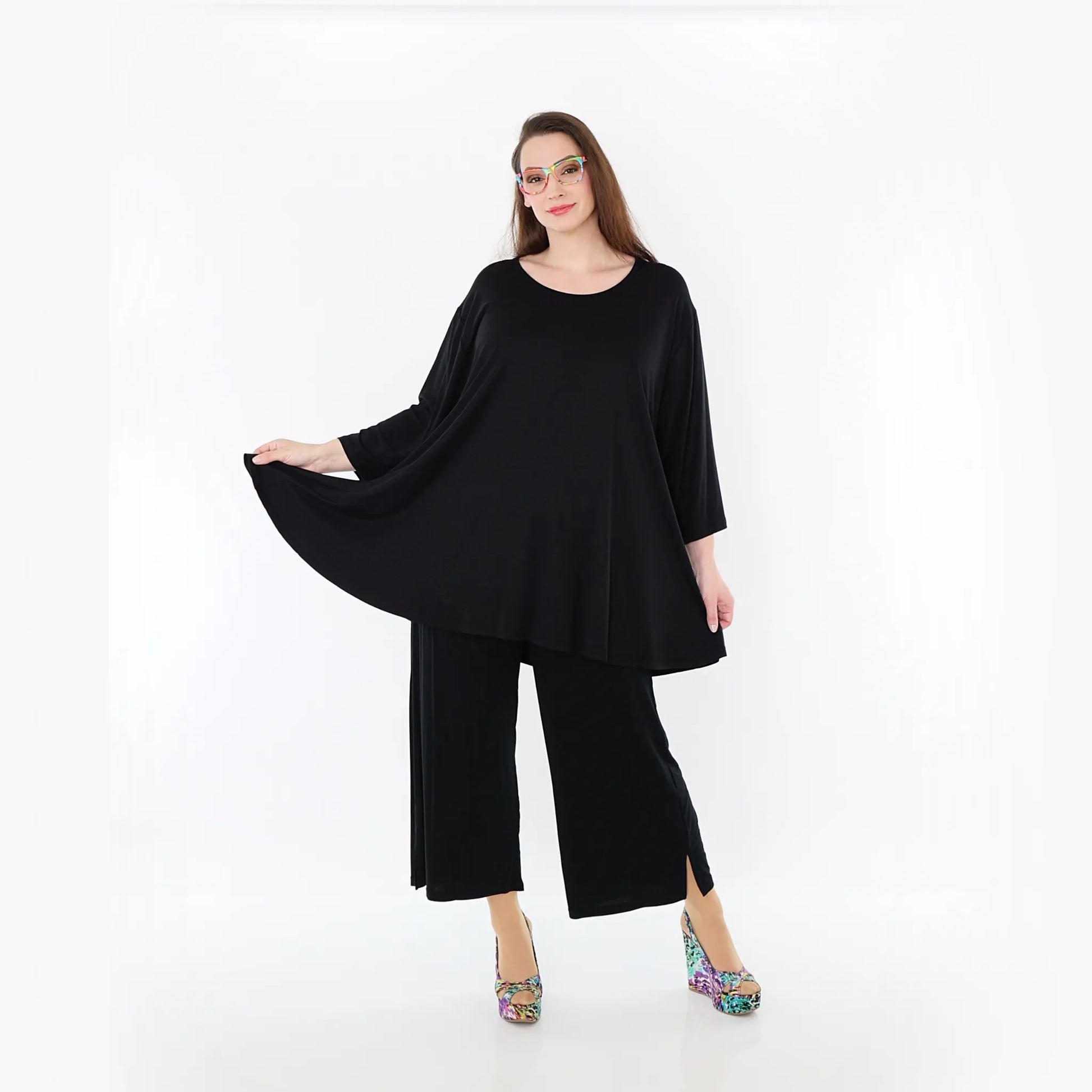 AKH Fashion Bigshirt in Glocken-Form, aus Viskose, 1233.01892, Schwarz, Ausgefallen, Zeitlos