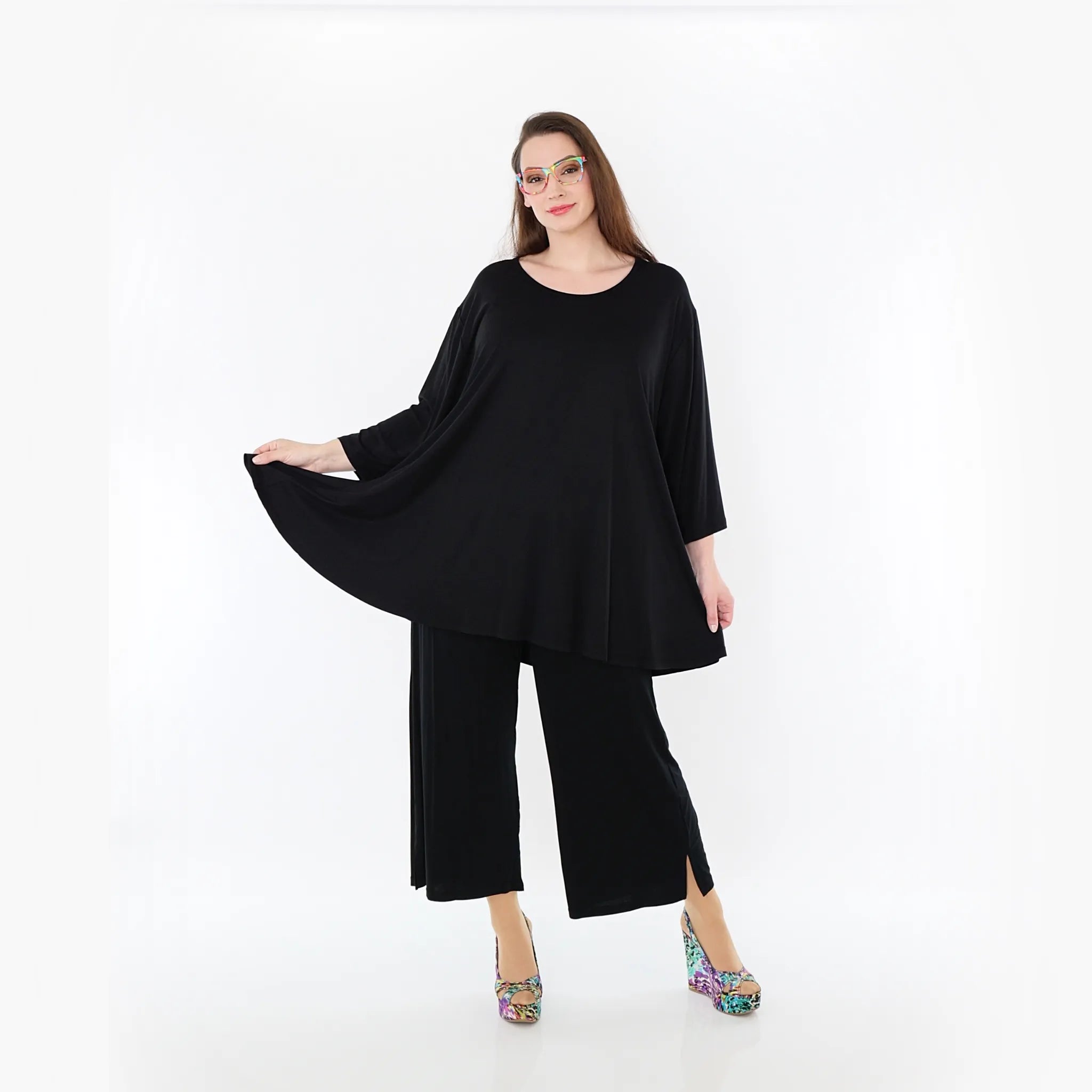 AKH Fashion Bigshirt in Glocken-Form, aus Viskose, 1233.01892, Schwarz, Ausgefallen, Zeitlos
