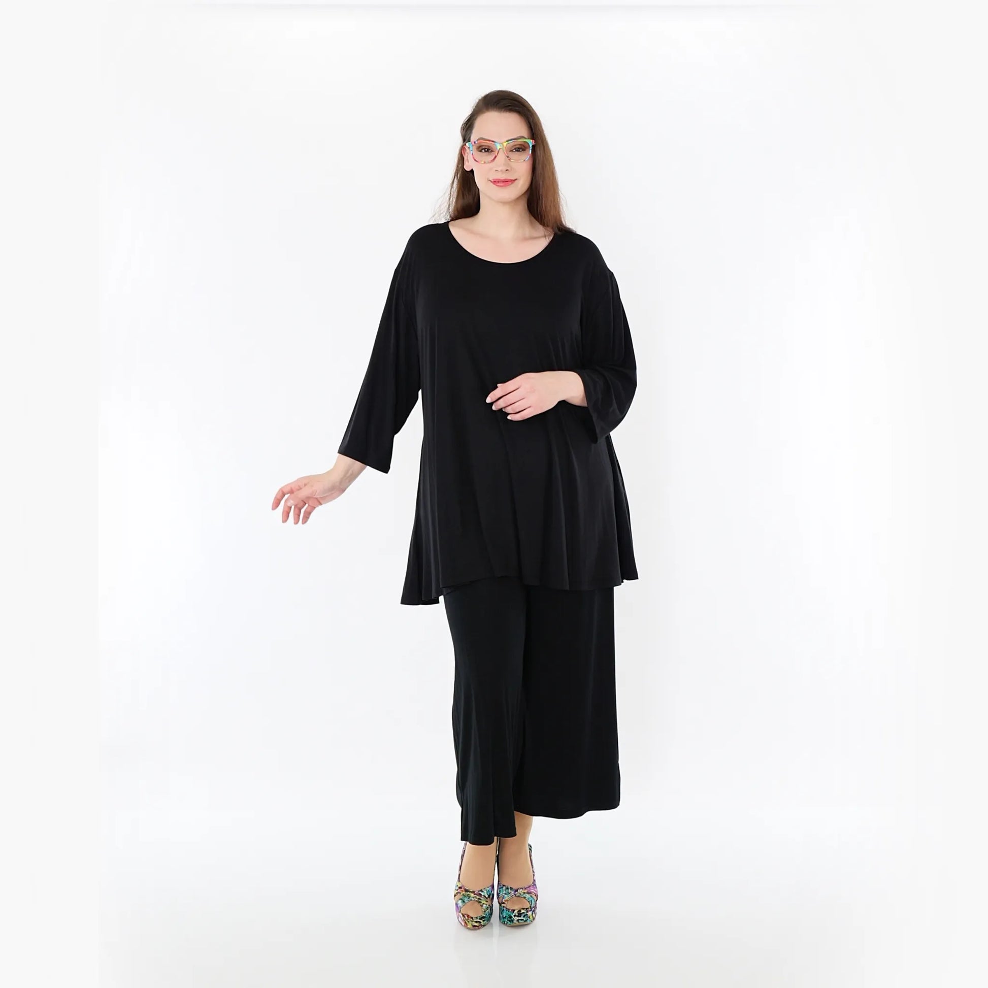  AKH Fashion Bigshirt in Glocken-Form, aus Viskose, 1233.01892, Schwarz, Ausgefallen, Zeitlos