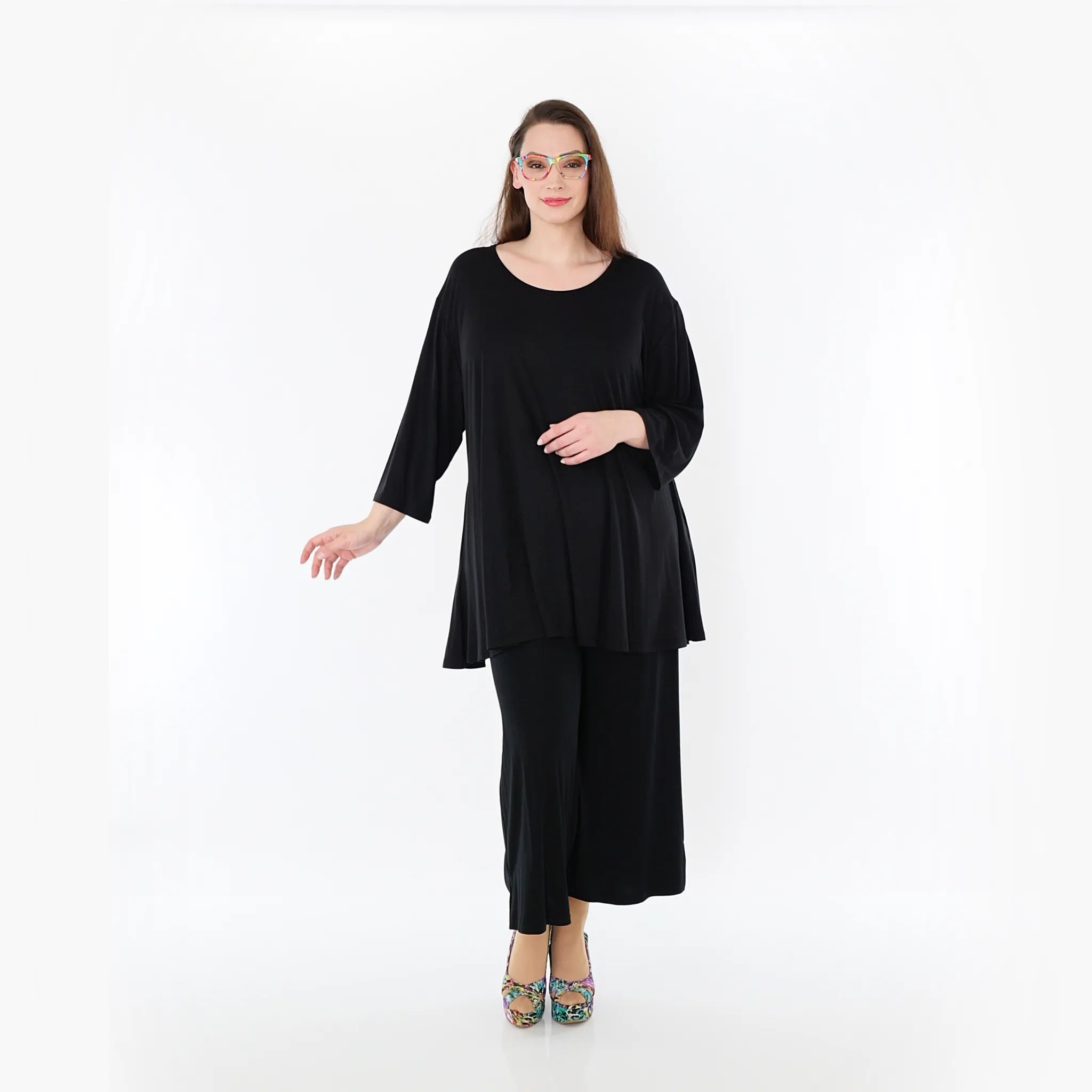  AKH Fashion Bigshirt in Glocken-Form, aus Viskose, 1233.01892, Schwarz, Ausgefallen, Zeitlos