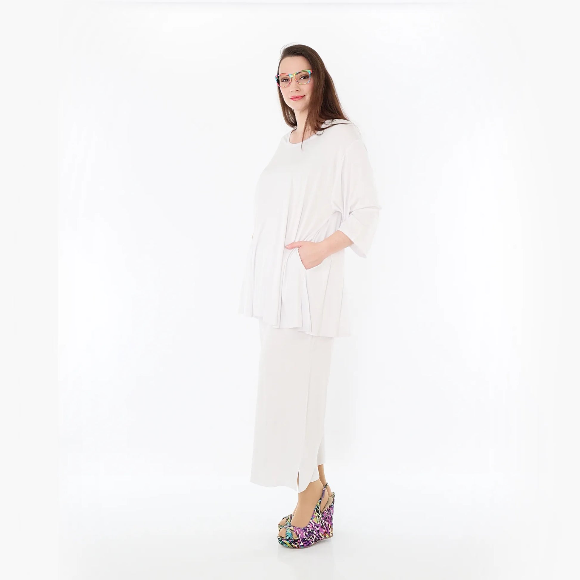  AKH Fashion Bigshirt in Glocken-Form, aus Viskose, 1233.01892, Weiß, Ausgefallen, Zeitlos