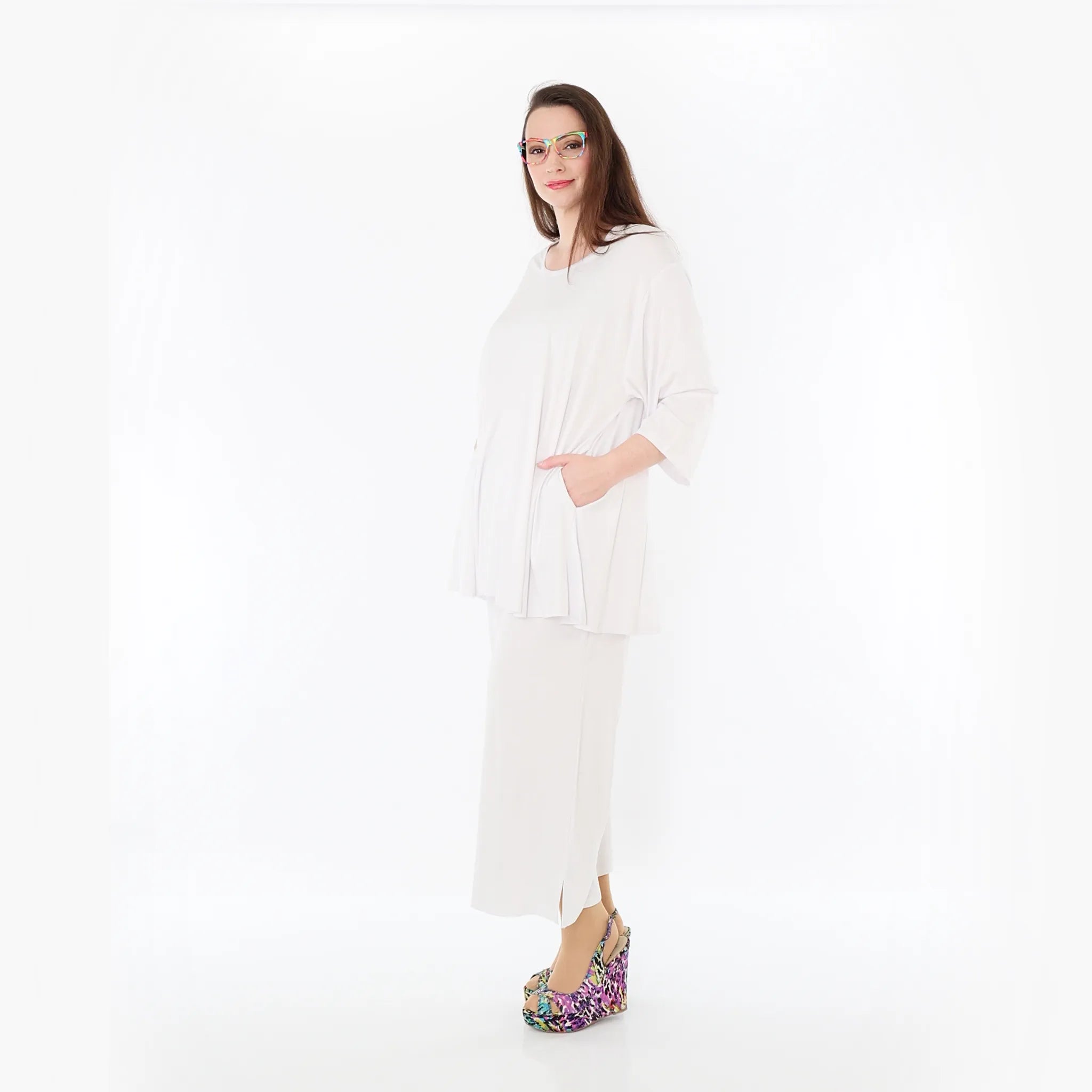  AKH Fashion Bigshirt in Glocken-Form, aus Viskose, 1233.01892, Weiß, Ausgefallen, Zeitlos