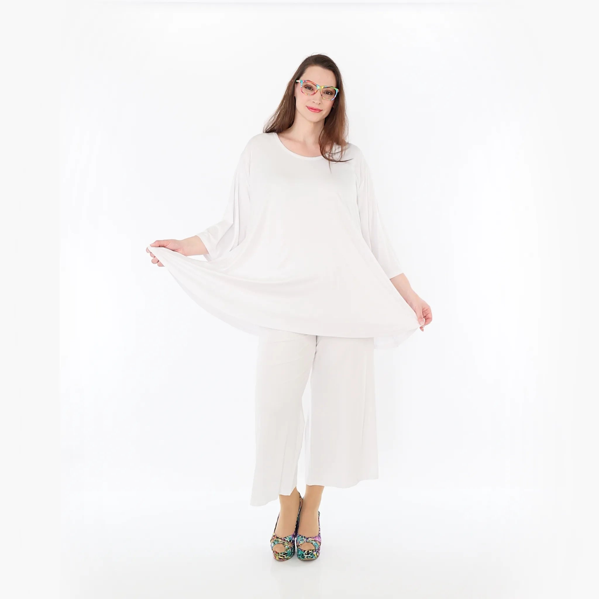  AKH Fashion Bigshirt in Glocken-Form, aus Viskose, 1233.01892, Weiß, Ausgefallen, Zeitlos