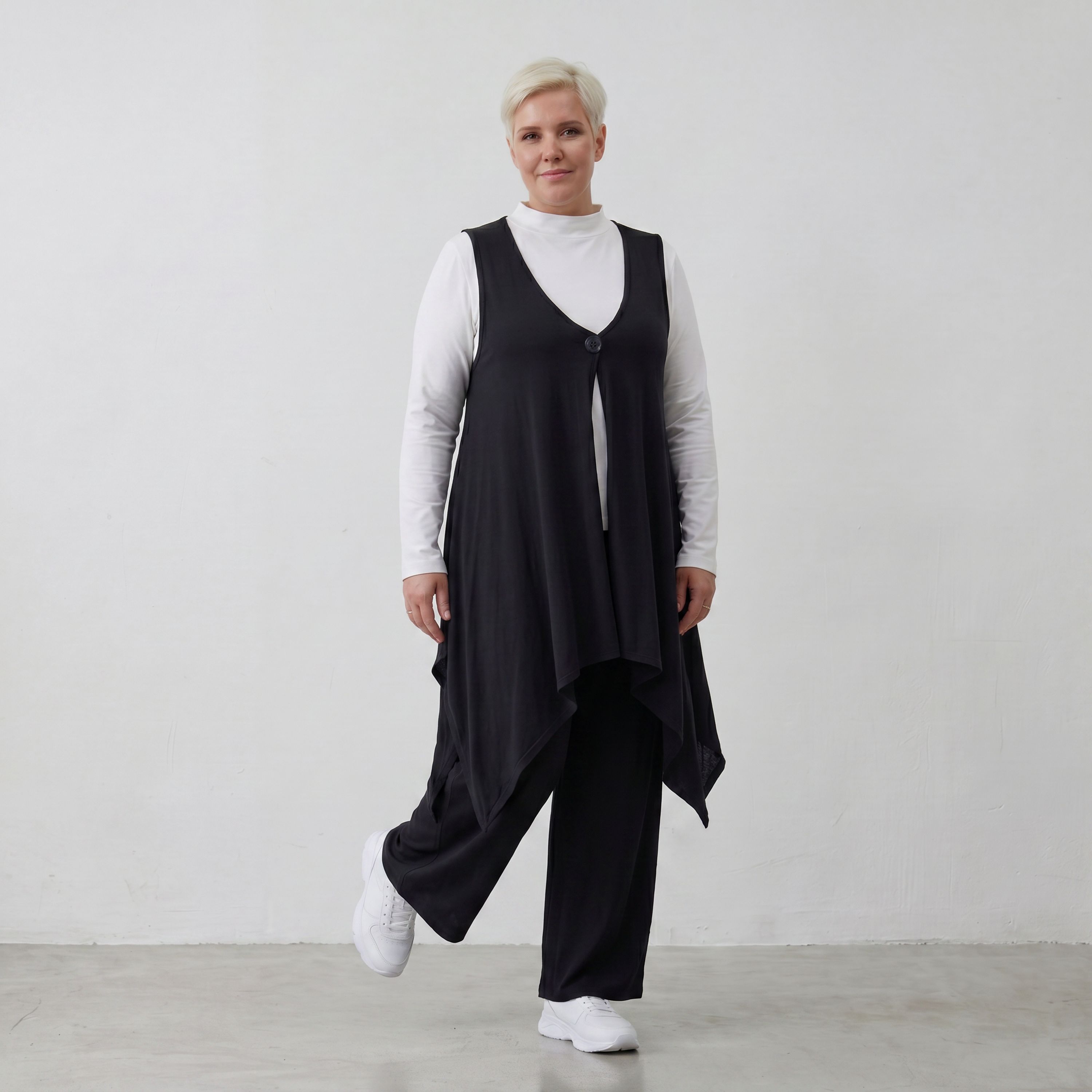 Gerade geschnittene Jerseyhose aus Viskosejersey in tiefem Schwarz mit elastischem Bund