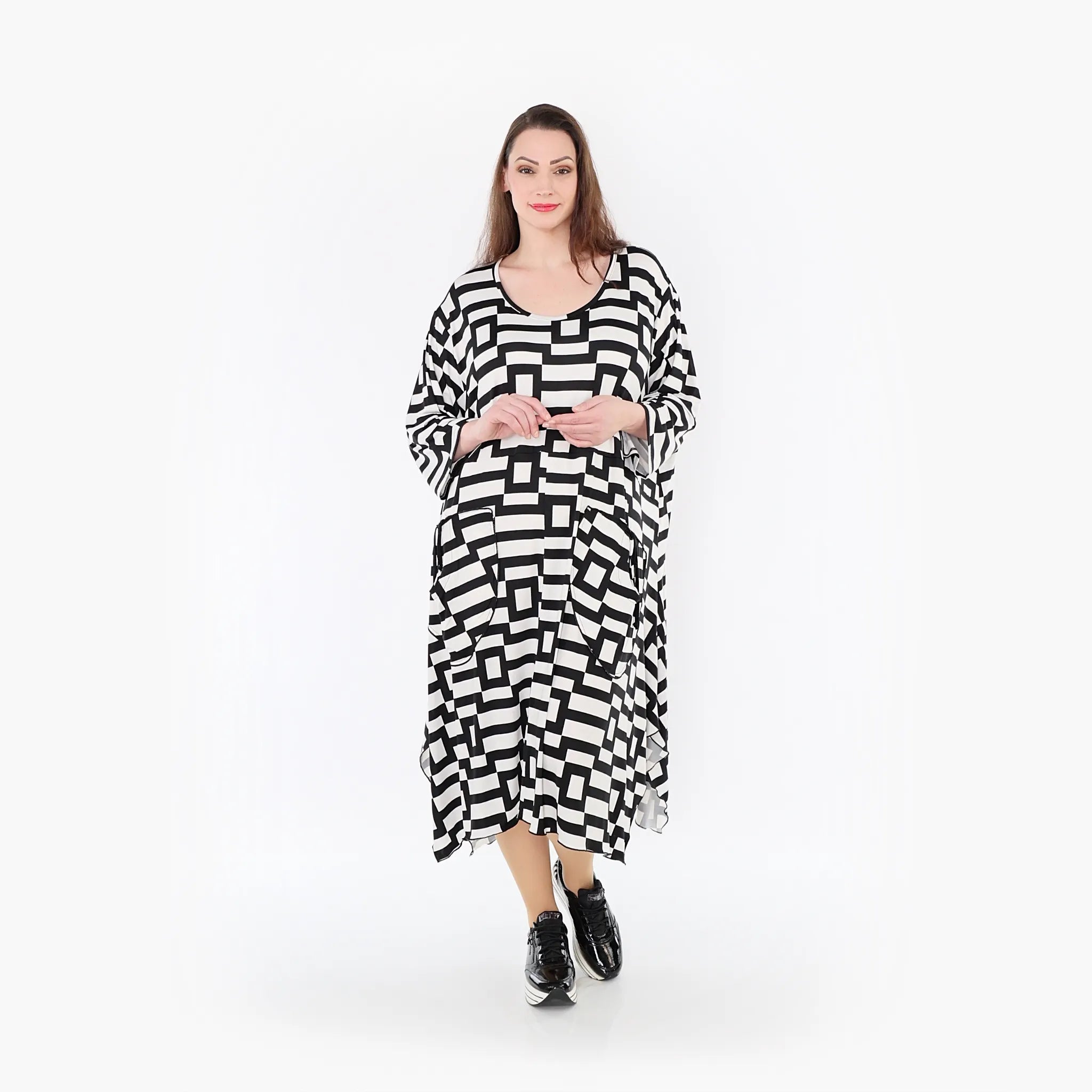  Ballonkleid von AKH Fashion aus Materialmix, 1314.06025, Weiß/Schwarz, Kariert, Schick