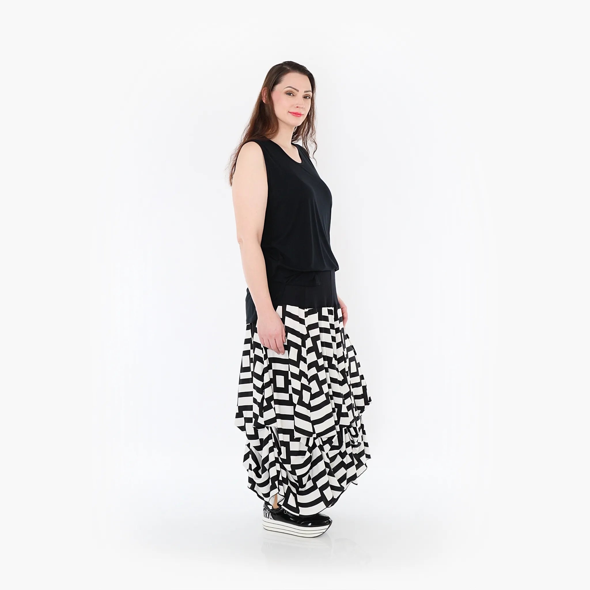  Ballonrock von AKH Fashion aus Materialmix, 1314.07559, Weiß/Schwarz, Kariert, Schick