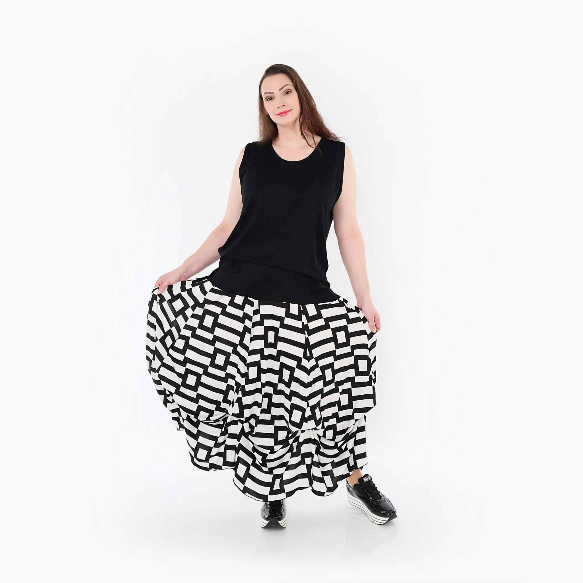  Ballonrock von AKH Fashion aus Materialmix, 1314.07559, Weiß/Schwarz, Kariert, Schick