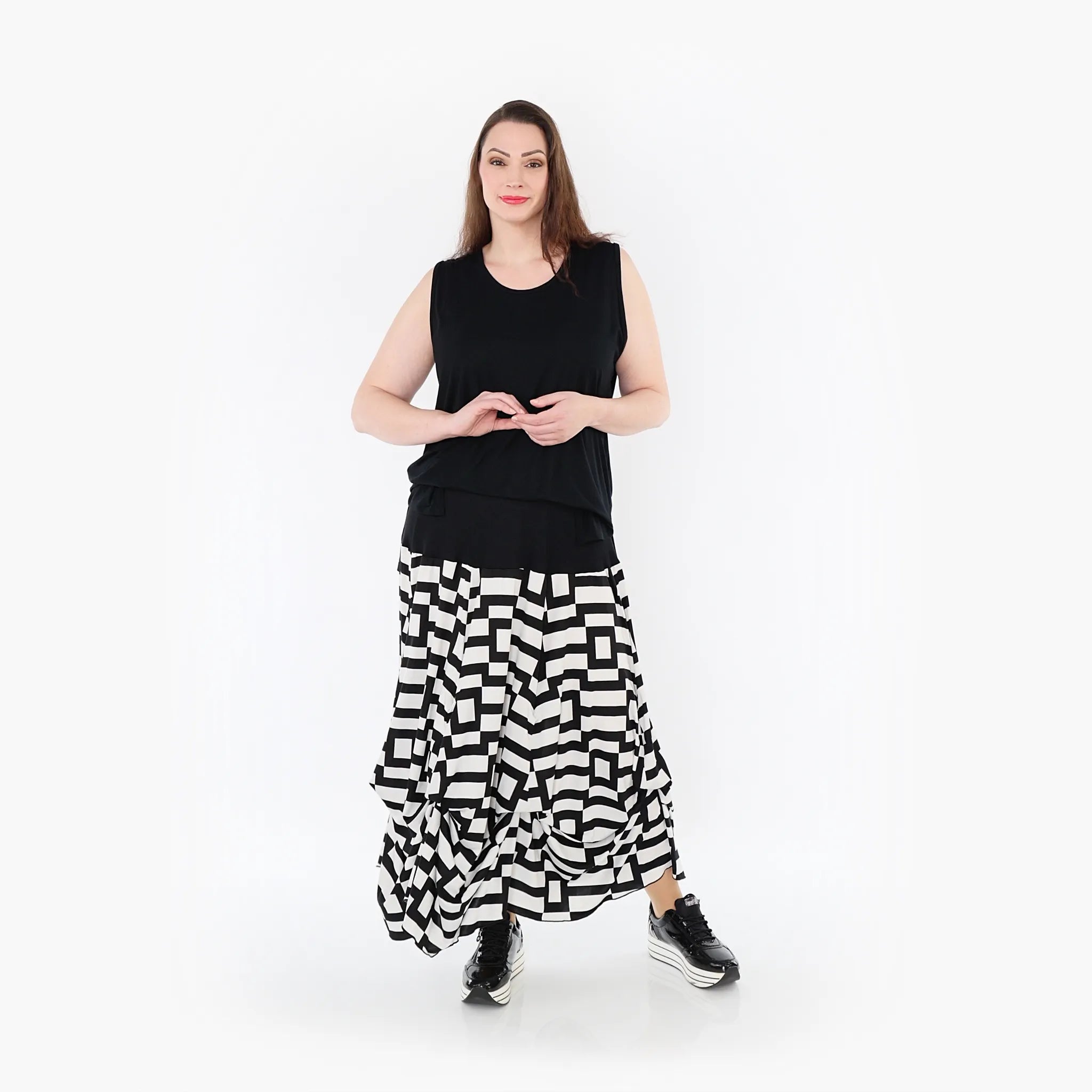  Ballonrock von AKH Fashion aus Materialmix, 1314.07559, Weiß/Schwarz, Kariert, Schick