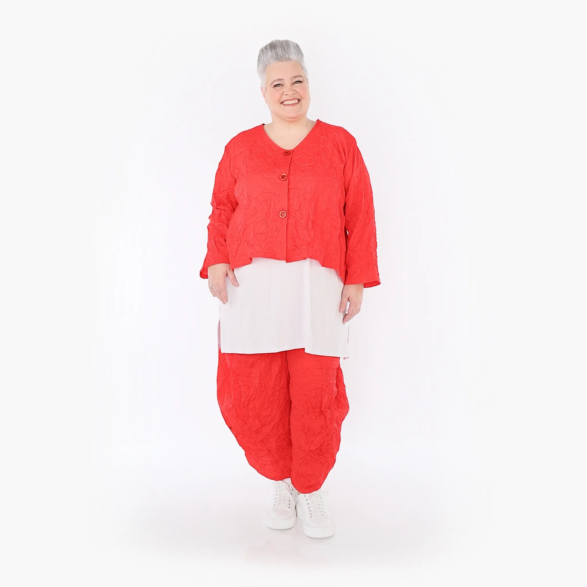  AKH Fashion Jacke in gerundeter Form, aus Materialmix, 1372.00130, Rot, Ausgefallen