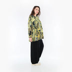  AKH Fashion Shirt in Glocken-Form, aus Viskose, 1396.01892, Senf-Olive-Schwarz, Grafik
