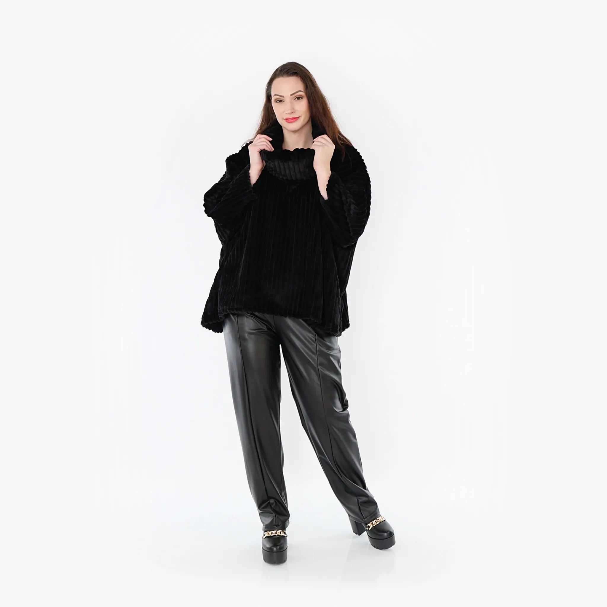  AKH Fashion Bigshirt in kastiger Form, aus Polyester, 1413.03091, Schwarz, Schick, Modern