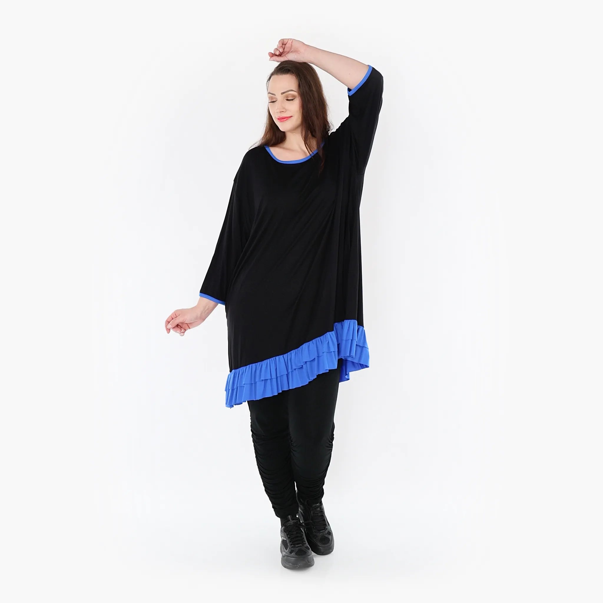  A-Form Shirt von AKH Fashion aus Viskose, 1416.06916, Schwarz/Blau, Schick, Modern, Bequem