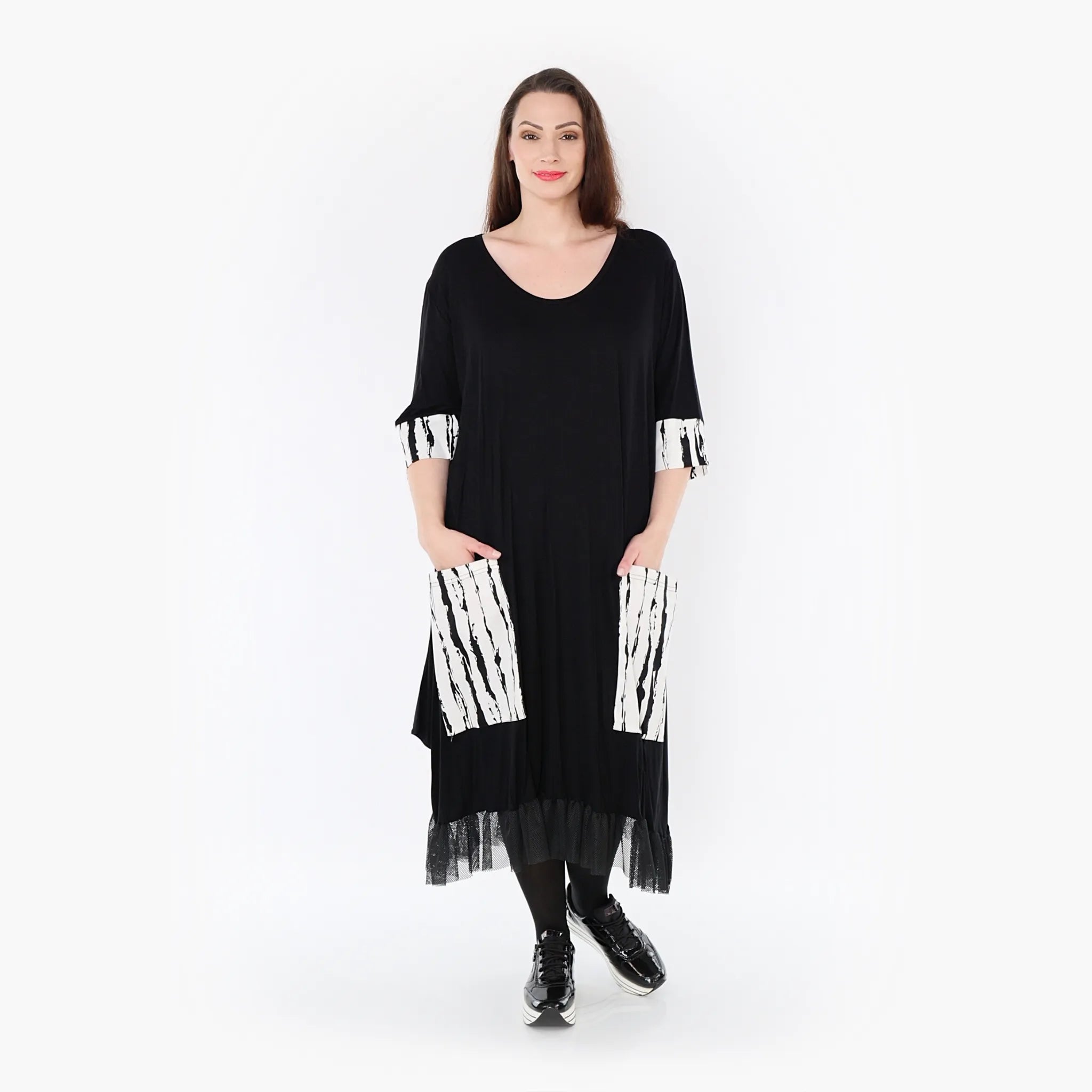  Ballonkleid von AKH Fashion aus Viskose, 1418.05909, Weiß/Schwarz, Schick, Modern, Bequem