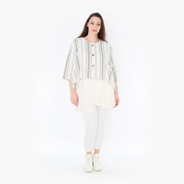  AKH Fashion Jacke in gerundeter Form, aus Baumwolle, 1420.00130, Weiß/Kiwi, Blockstreifen