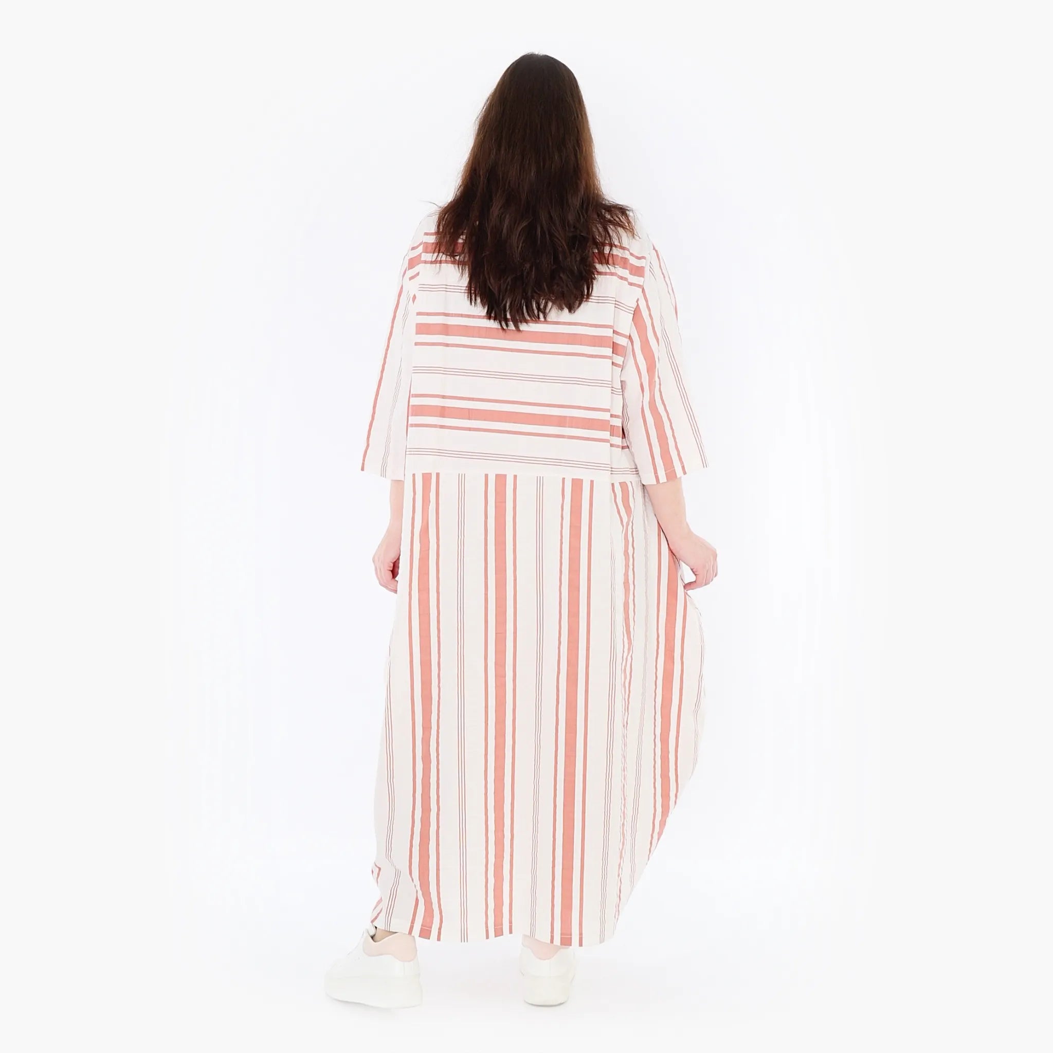  Ballonkleid von AKH Fashion aus Baumwolle, 1420.01926, Weiß/Apricot, Blockstreifen, Schick
