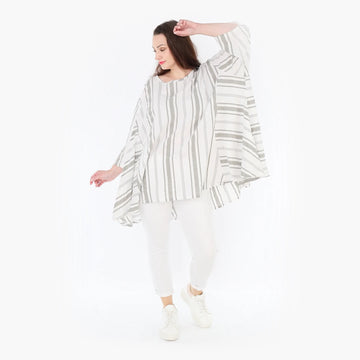  A-Form Bigshirt von AKH Fashion aus Baumwolle, 1420.00593, Weiß/Kiwi, Blockstreifen, Schick