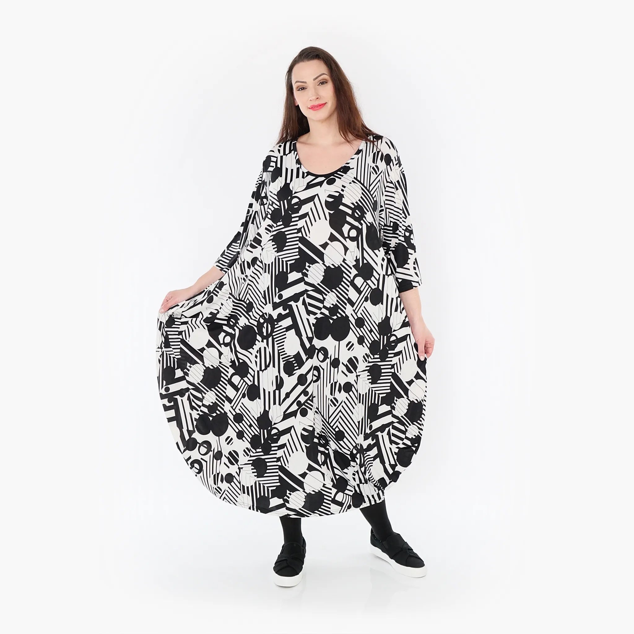  Ballonkleid von AKH Fashion aus Viskose, 1401926, Schwarz/Weiß, Punkte, Schick, Modern