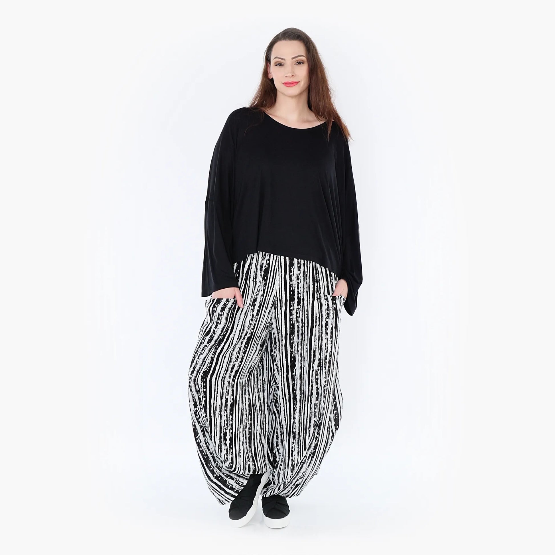  Ballonhose von AKH Fashion aus Viskose, 1408069, Schwarz/Weiß, Pinselstrich, Schick