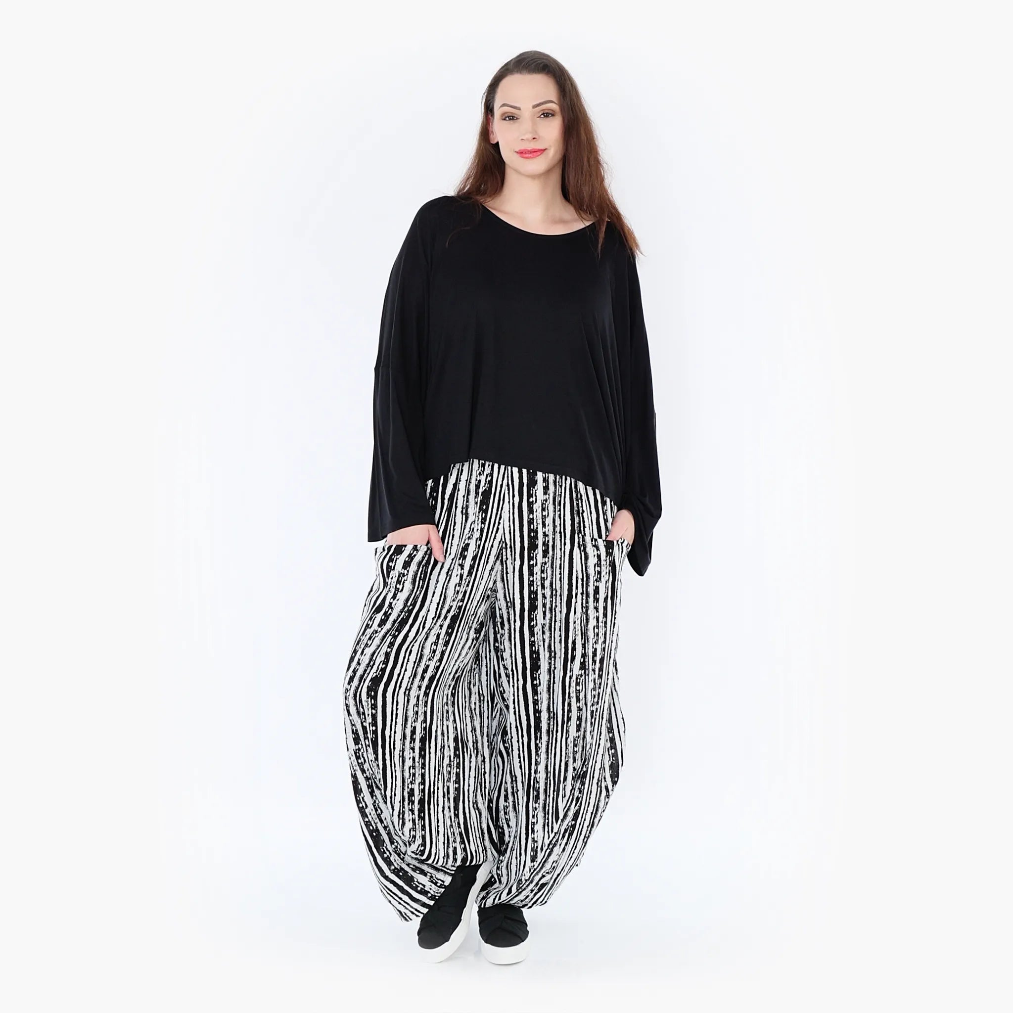  Ballonhose von AKH Fashion aus Viskose, 1408069, Schwarz/Weiß, Pinselstrich, Schick